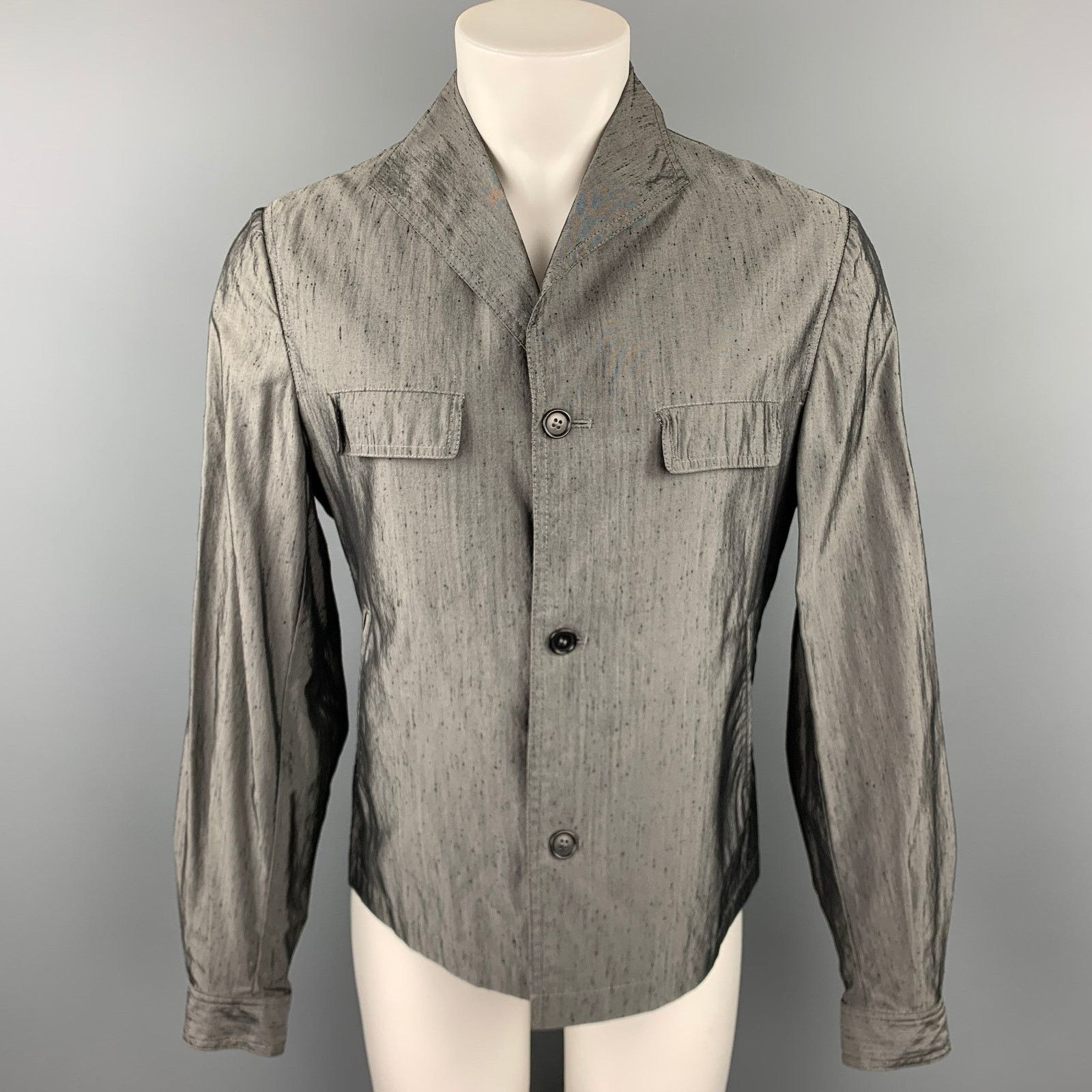 Costume National CoSTUME HOMME 40 Grey Textured Cotton Blend Buttoned Jacket Size US L / EU 52-54 / 3 - 1 Thumbnail