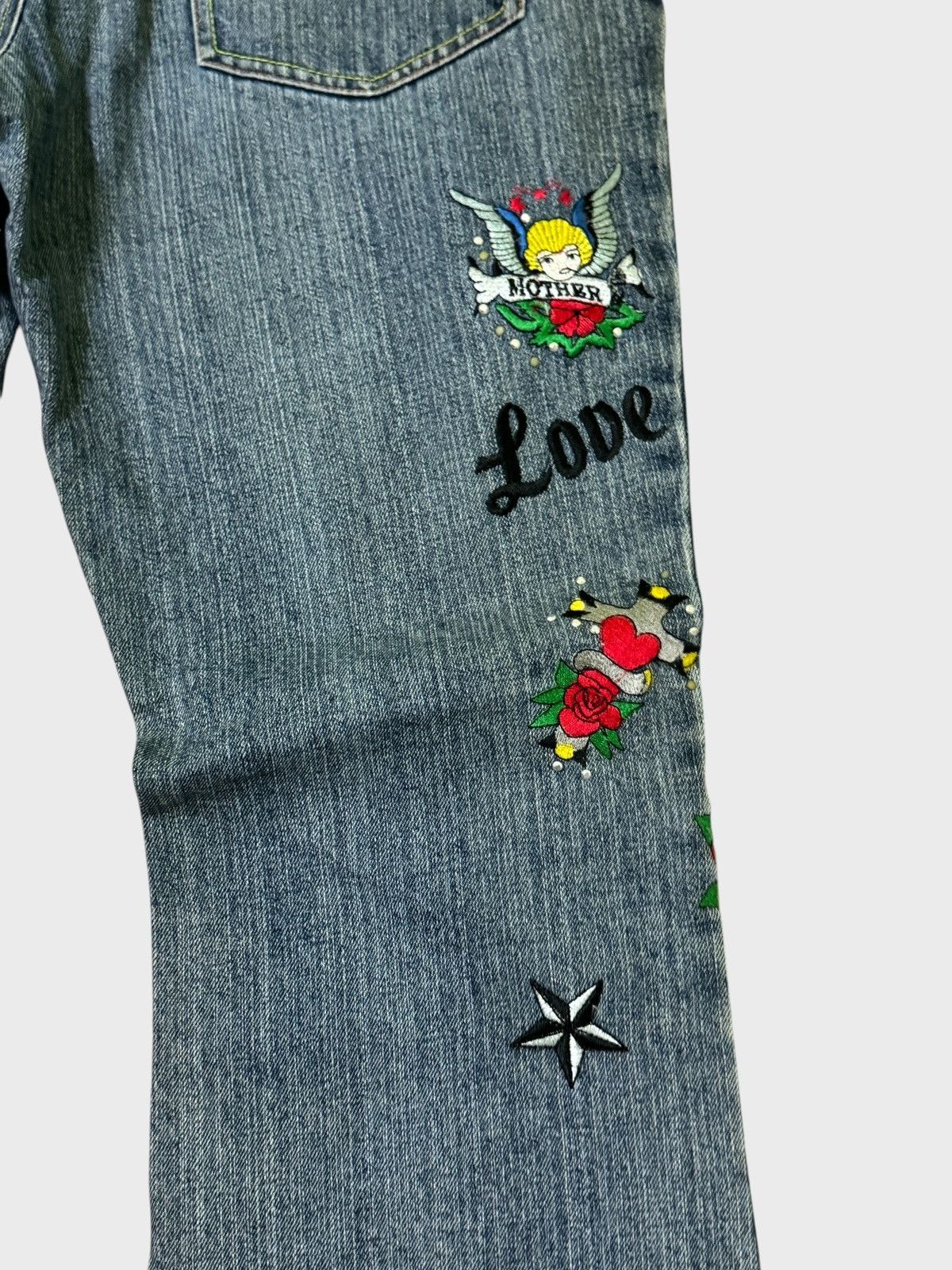 Hysteric Glamour FLARED SEMANTIC DESIGN CROSS EMBROIDERED STYLE DENIM Size US 31 - 15 Thumbnail
