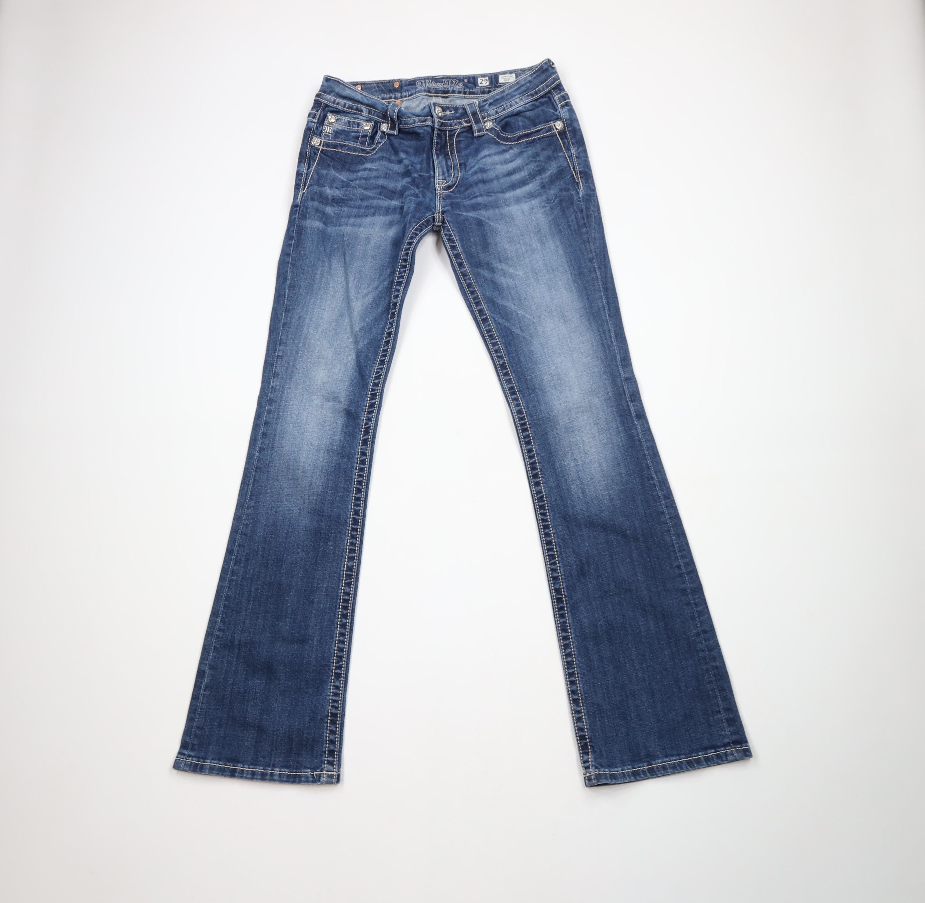 Miss Me Rainbow Cross Thick Stitch Signature Bootcut Jeans