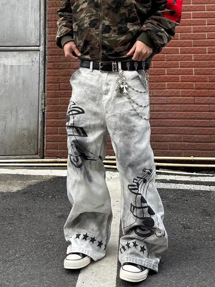 Japanese Brand Y2K Style Dirty Washed White Baggy Jeans Size US 30 / EU 46 - 1 Thumbnail