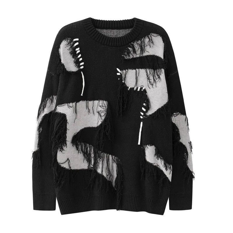 image of Avant Garde x Vintage Knitted Sweater American Loose Pullover Harajuku Style in Black (Size Large)