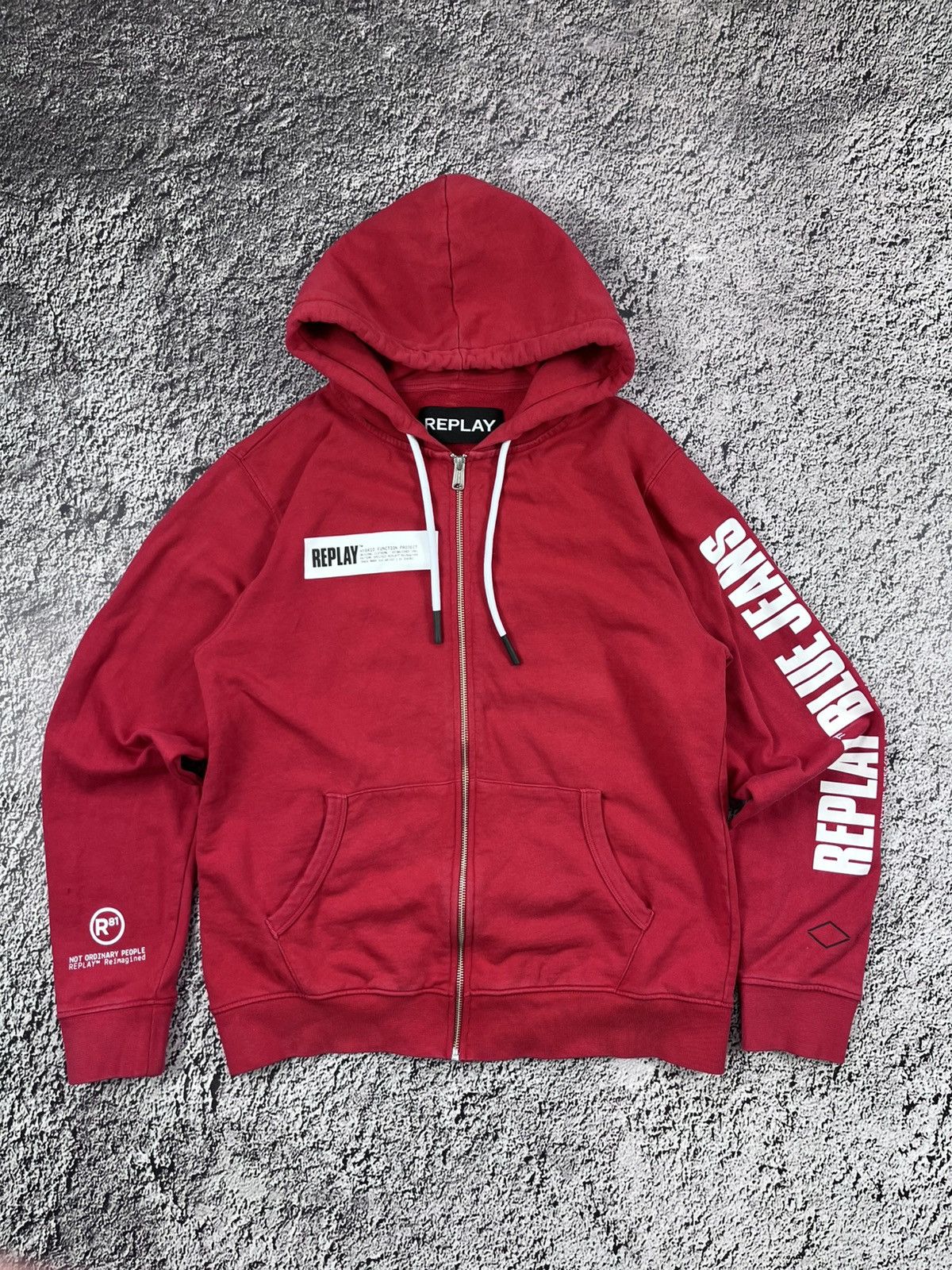 Vintage Y2K Replay multi logo zip up hoodie size L