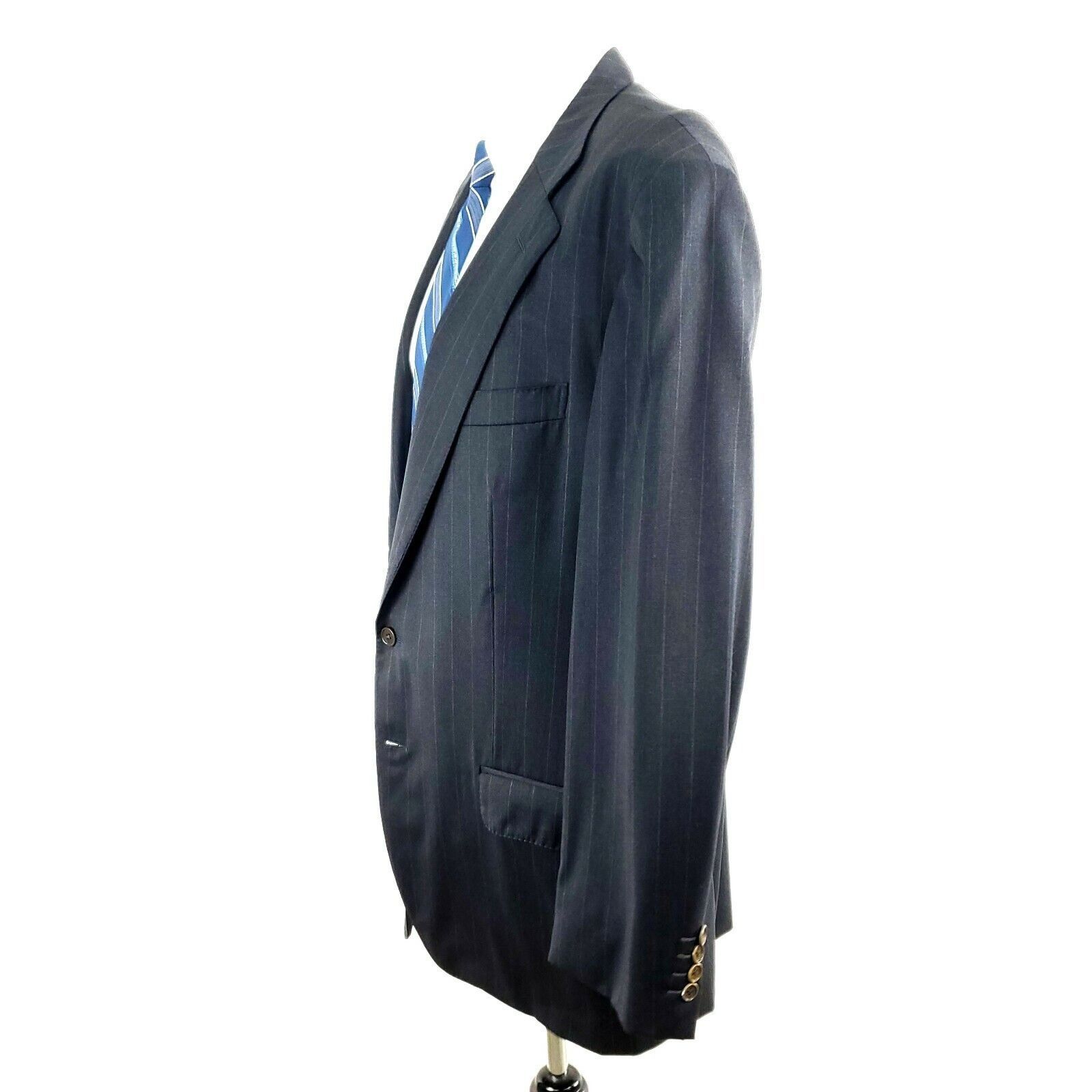 Ermenegildo Zegna Ermenegildo Zegna 44L 2 Button Super 100s Wool Striped Gray Size 44L - 5 Thumbnail
