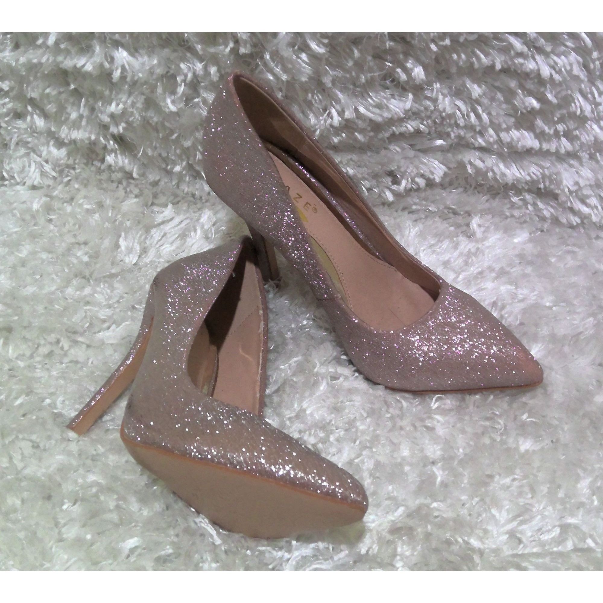 Other Glaze sparkly rose gold/pale pink pointed high heels Size US 6 / IT 36 - 2 Thumbnail