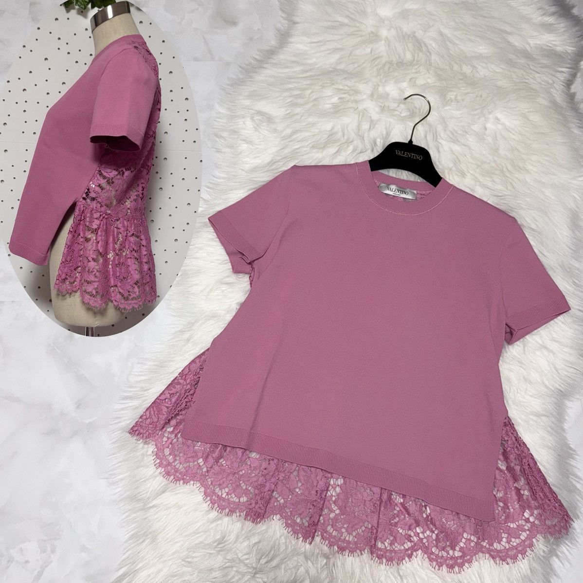 Valentino Authentic Valentino Floral Lace Ruffle Knit Sweater S Pink Size S / US 4 / IT 40 - 1 Thumbnail