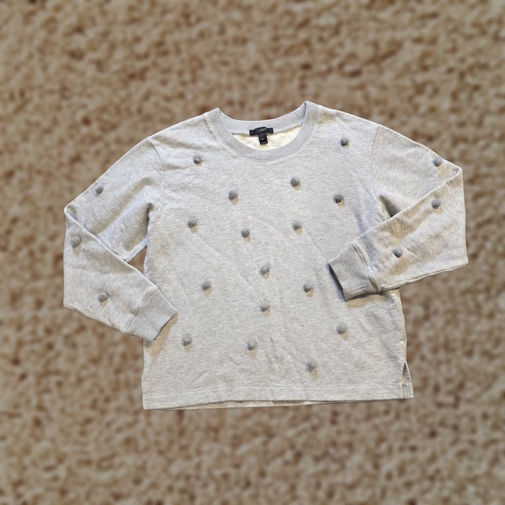 J.Crew J.CREW Sweatshirt Womens Size S Gray Pom Poms Crew Neck Lounge Casual Basic Shirt Size S / US 4 / IT 40 - 1 Thumbnail