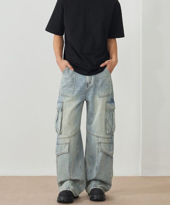 Japanese Brand American retro distressed washed multi-pocket cargo jeans Size US 32 / EU 48 - 2 Thumbnail