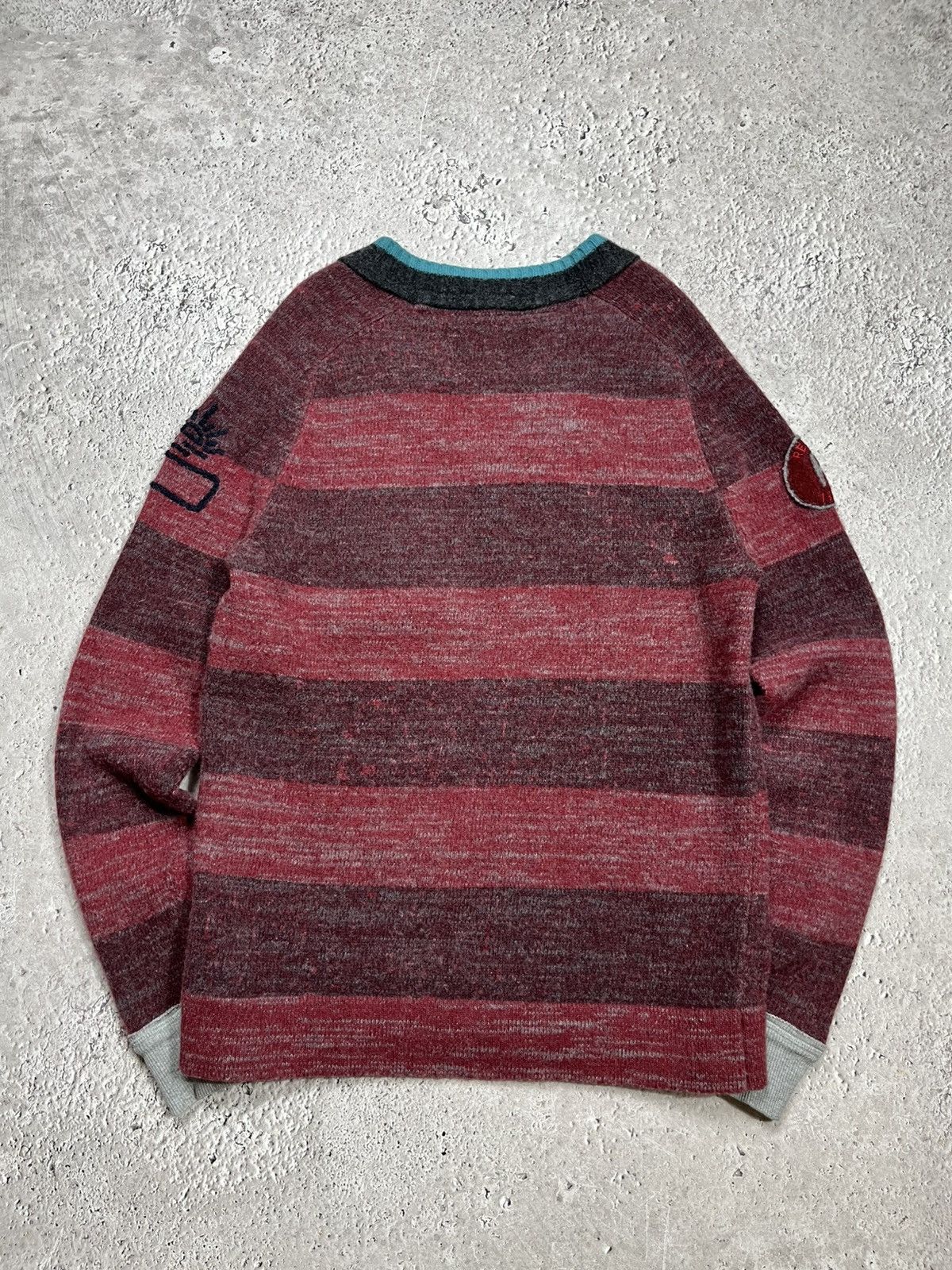 Replay Replay Knit Wool V Neck Sweater Burgundy Striped Crest Size US L / EU 52-54 / 3 - 15 Thumbnail