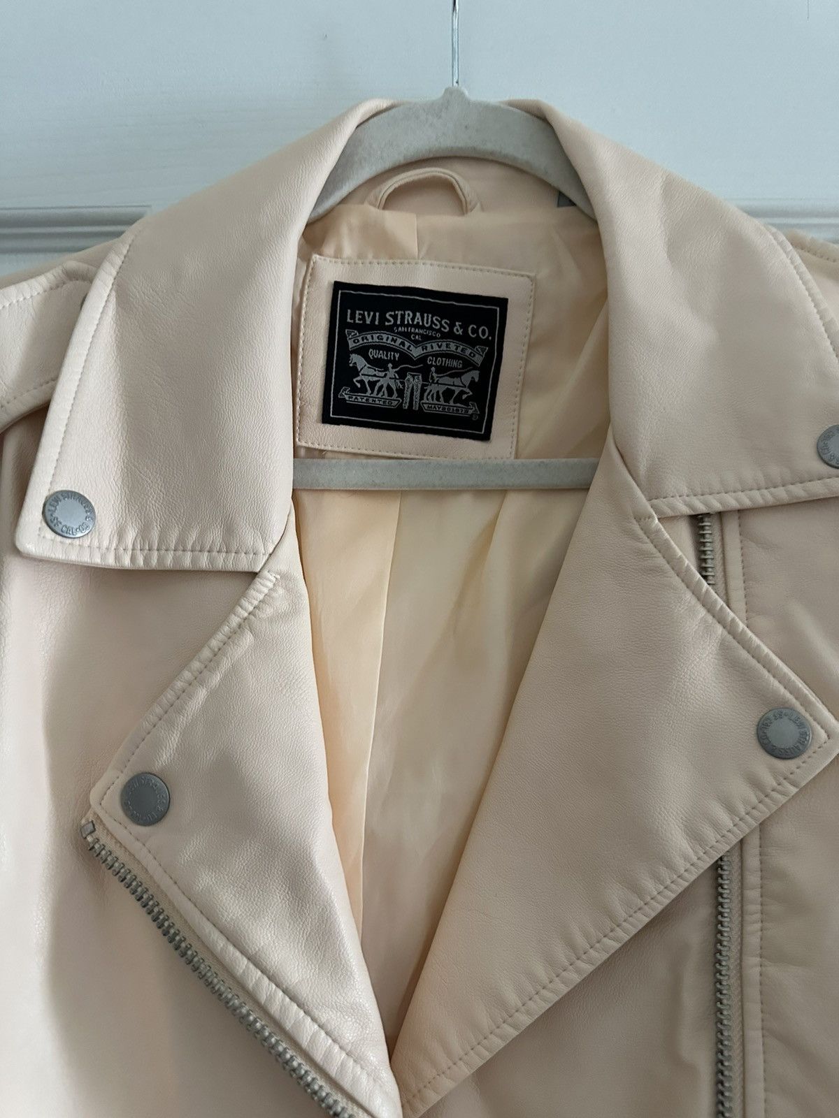 Levi's Levi’s Light Beige/Light Pink Faux Leather Moto Jacket Size XL / US 12-14 / IT 48-50 - 3 Thumbnail