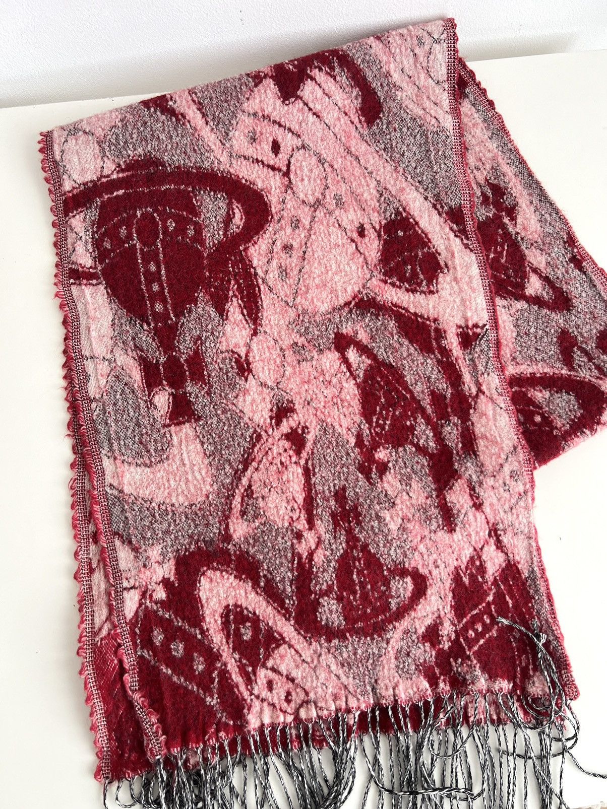 Vivienne Westwood 🔥Vintage Vivienne Westwood Orb Jacquard Wool Blend Red Scarf Size ONE SIZE - 9 Thumbnail