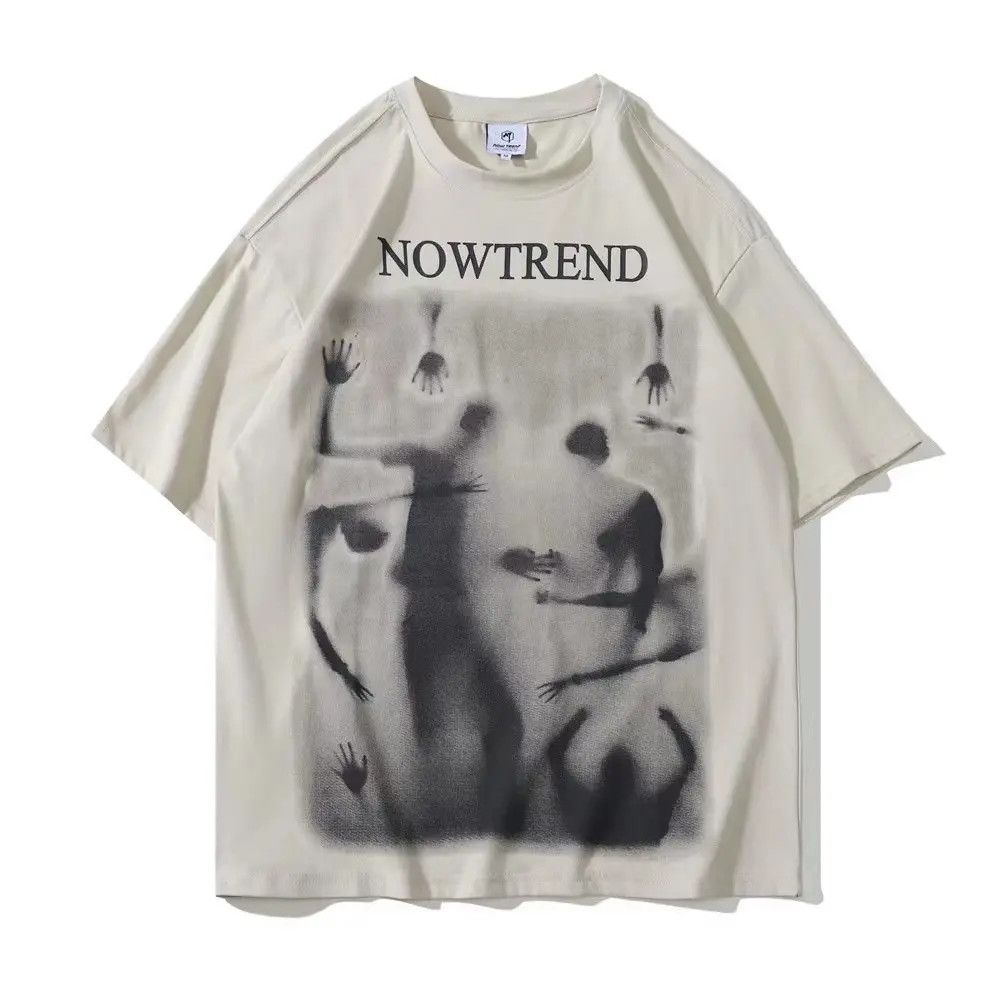 image of 90's Design Shadow Printed Vintage T Shirt in Beige, Men's (Size Large)