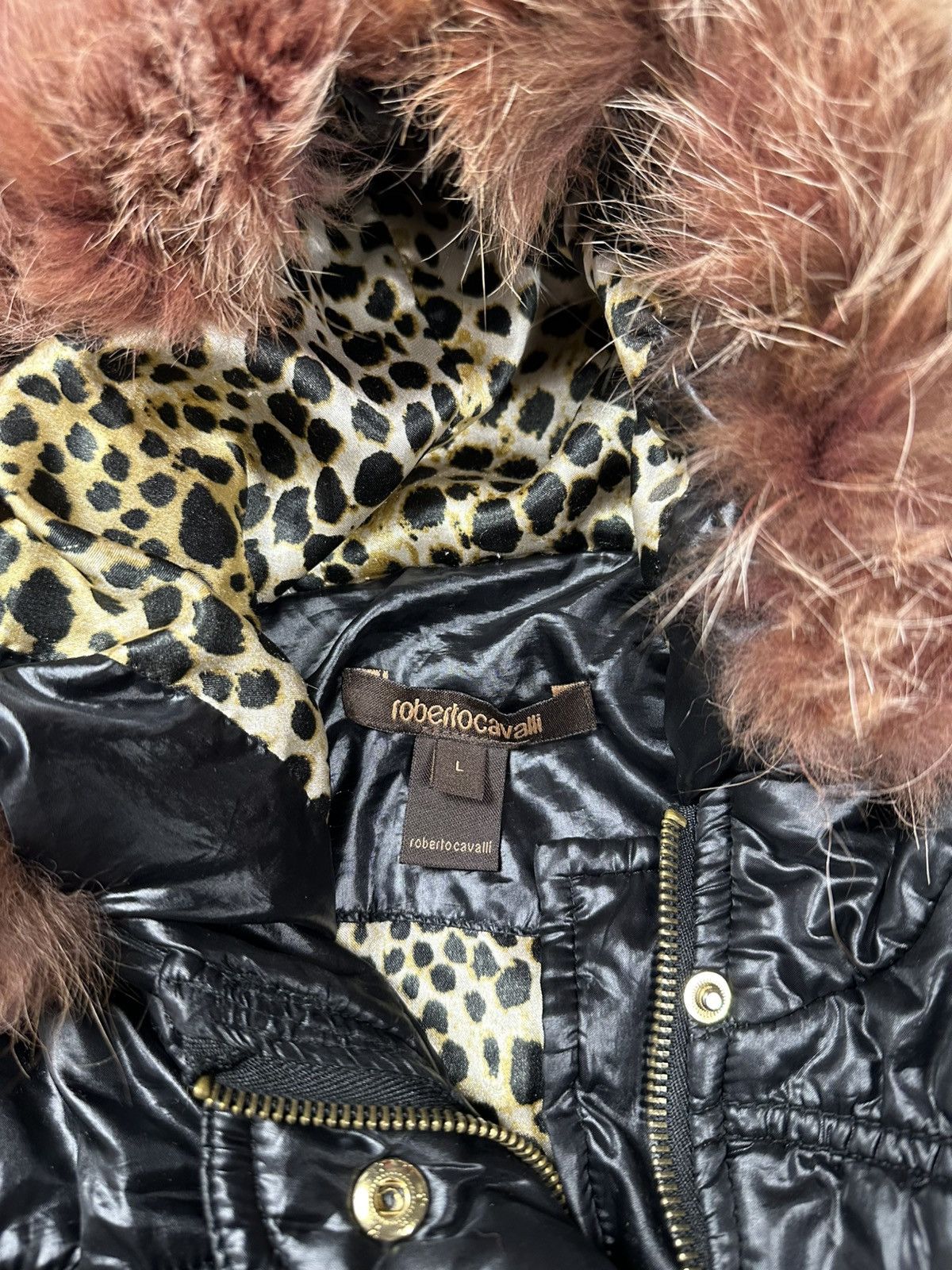 Roberto Cavalli × Vintage Vintage Y2K Roberto Cavalli Faux Fur Black Hooded Bomber Size US S / EU 44-46 / 1 - 8 Thumbnail