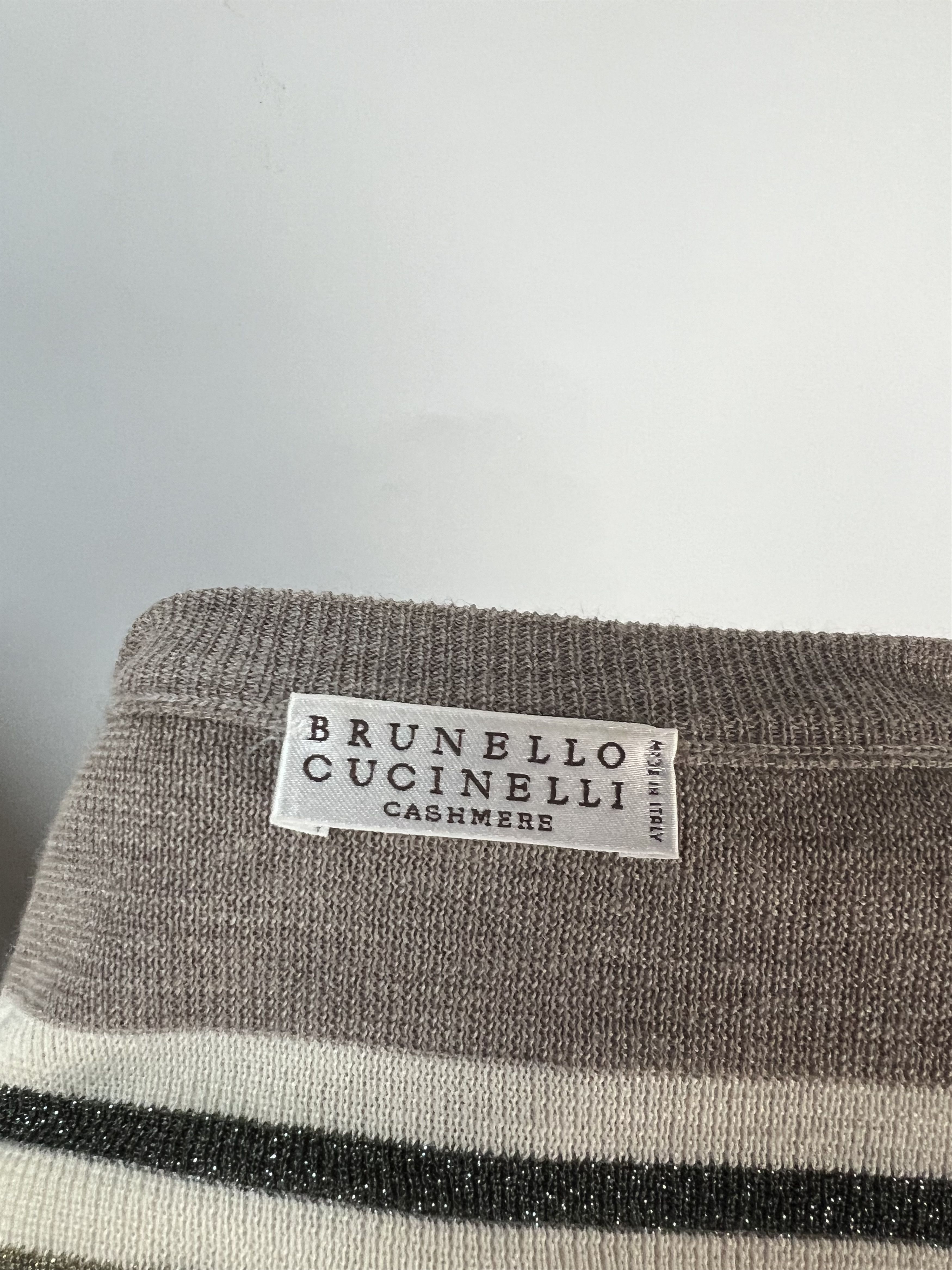 Brunello Cucinelli Brunello Cucinelli Wool Cashmere Striped V-Neck Sweater Size L / US 10 / IT 46 - 16 Thumbnail