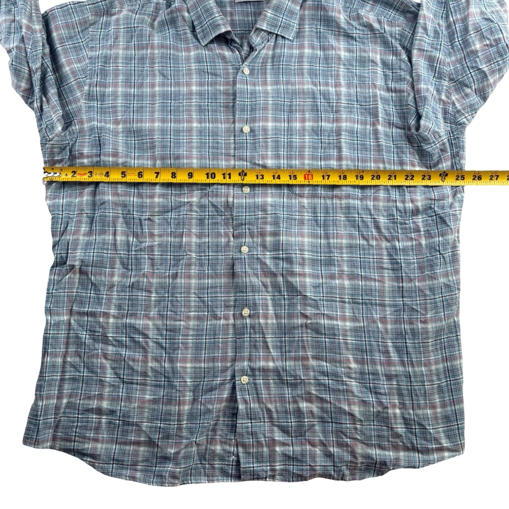 Peter Millar Shirt Men’s Cotton Plaid Button-Up Blue Large