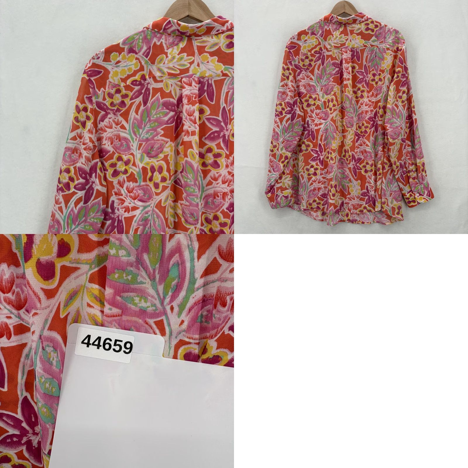 Chaps Chaps Shirt Womens 2X Plus Orange Pink Floral Button Front Long Sleeve Top Boho Size XXL / US 16-18 / IT 52-54 - 9 Thumbnail