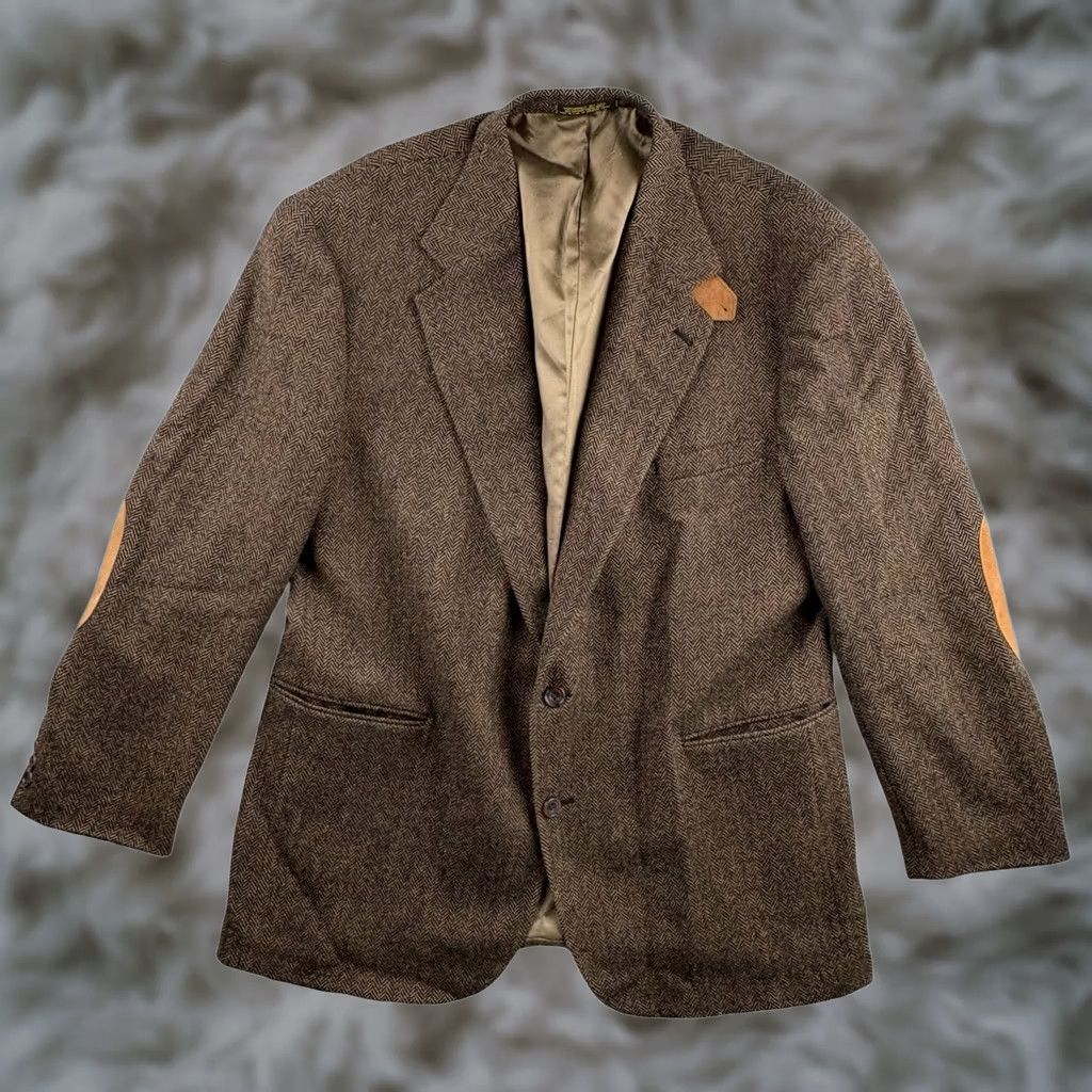 Evan Picone Vintage Evan Picone Mens Tweed Herringbone Blazer Jacket Brown • USA • 46L Size 46R - 1 Thumbnail