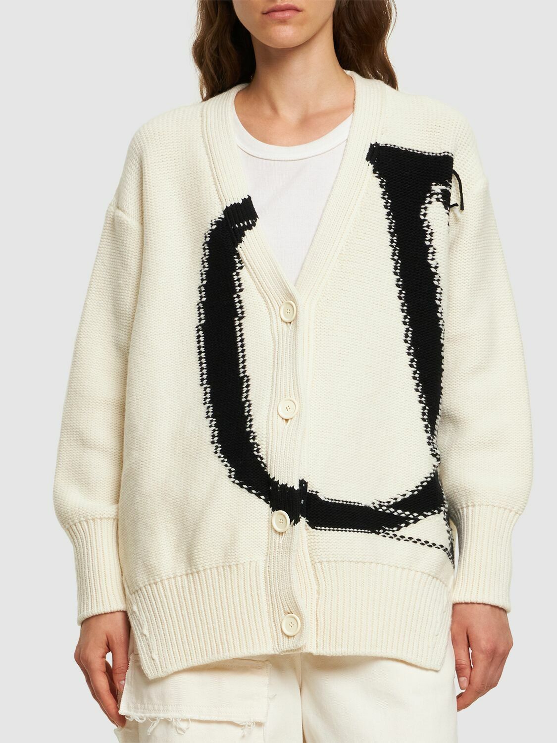 Off-White o1y1225 Cardigan in Ivory/Black Size XS / US 0-2 / IT 36-38 - 2 Thumbnail