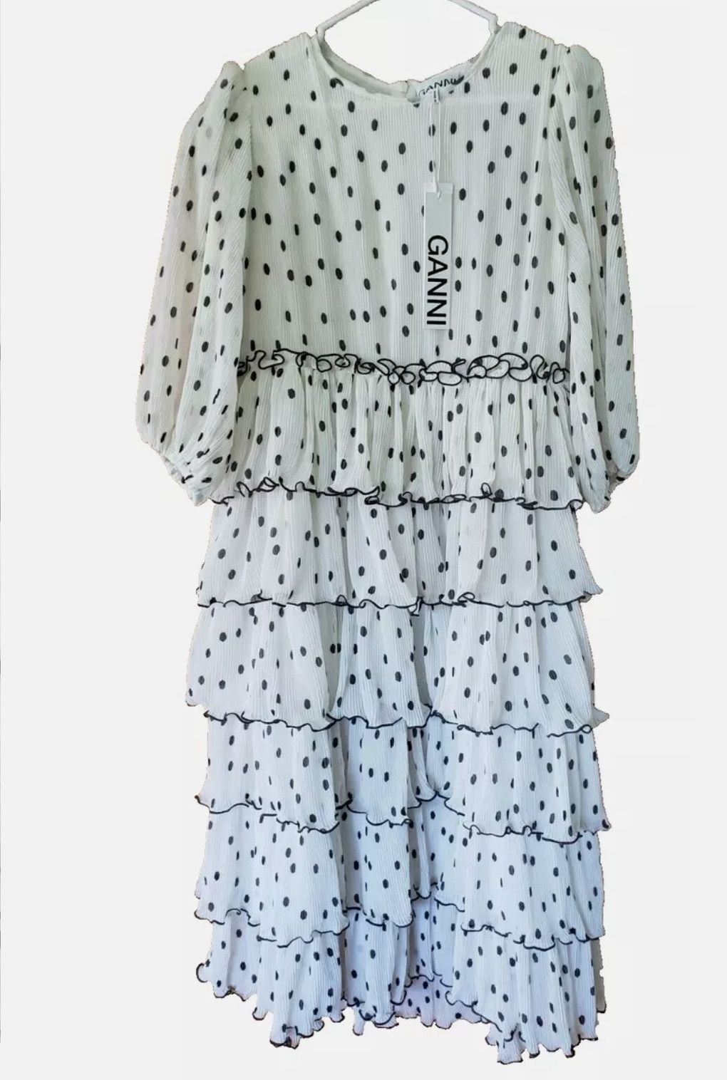 Gianni Valentino GANNI Polka-Dot Lowell Tiered Ruffle Midi Dress Size M / US 6-8 / IT 42-44 - 5 Thumbnail