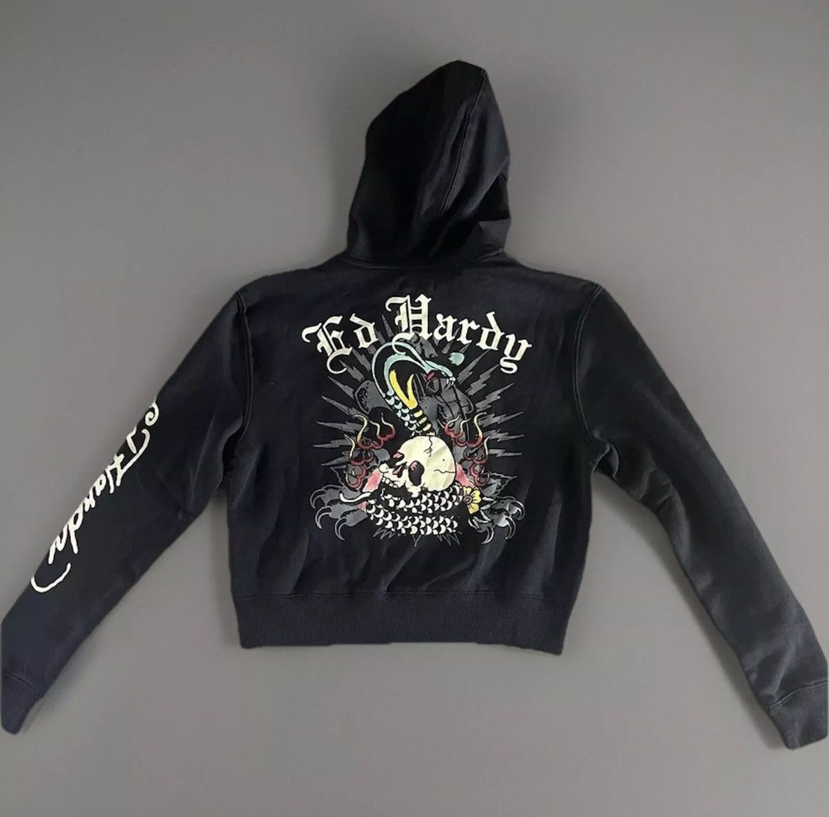 Ed Hardy SKULL BLACK GRAPHIC WOMENS CROPPED HOODIE M Size M / US 6-8 / IT 42-44 - 2 Thumbnail