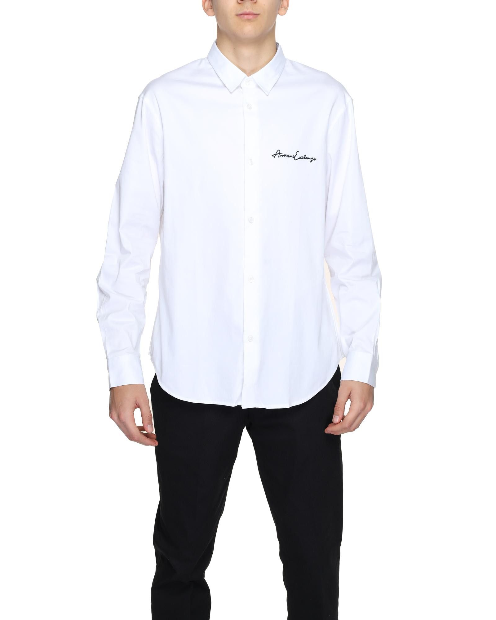 image of Armani Exchange Printed Cotton Shirt With Long Sleeves in White, Men's (Size XL)