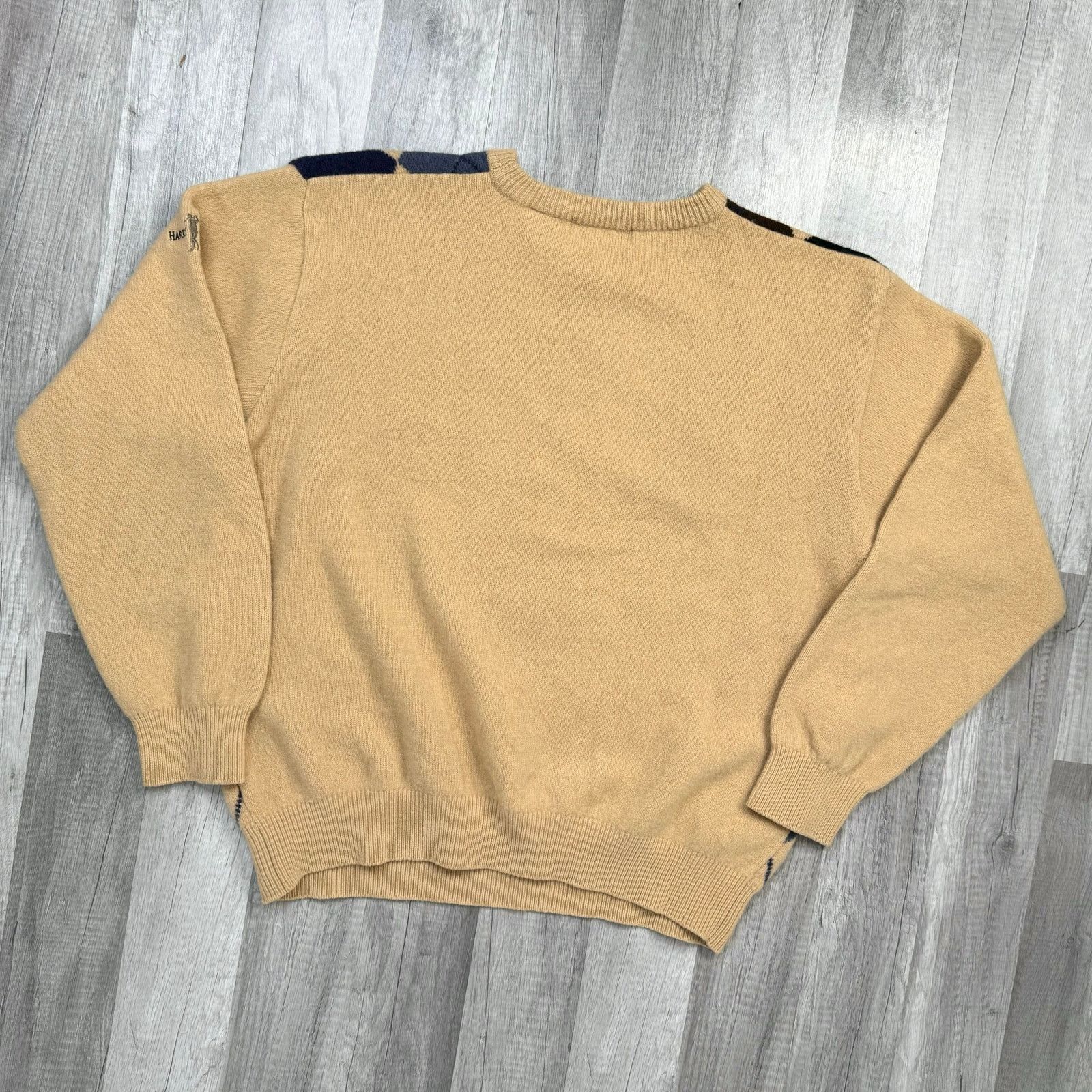 Vintage Harry Vardon 100% Wool Argyle Tan Blue Sweater Crewneck Golf Size US L / EU 52-54 / 3 - 6 Thumbnail