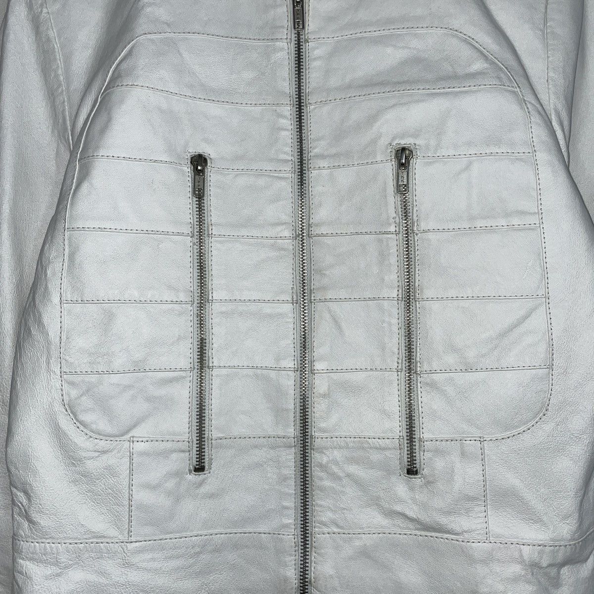 Vintage Vintage White Zip Leather Jacket Size S / US 4 / IT 40 - 5 Thumbnail