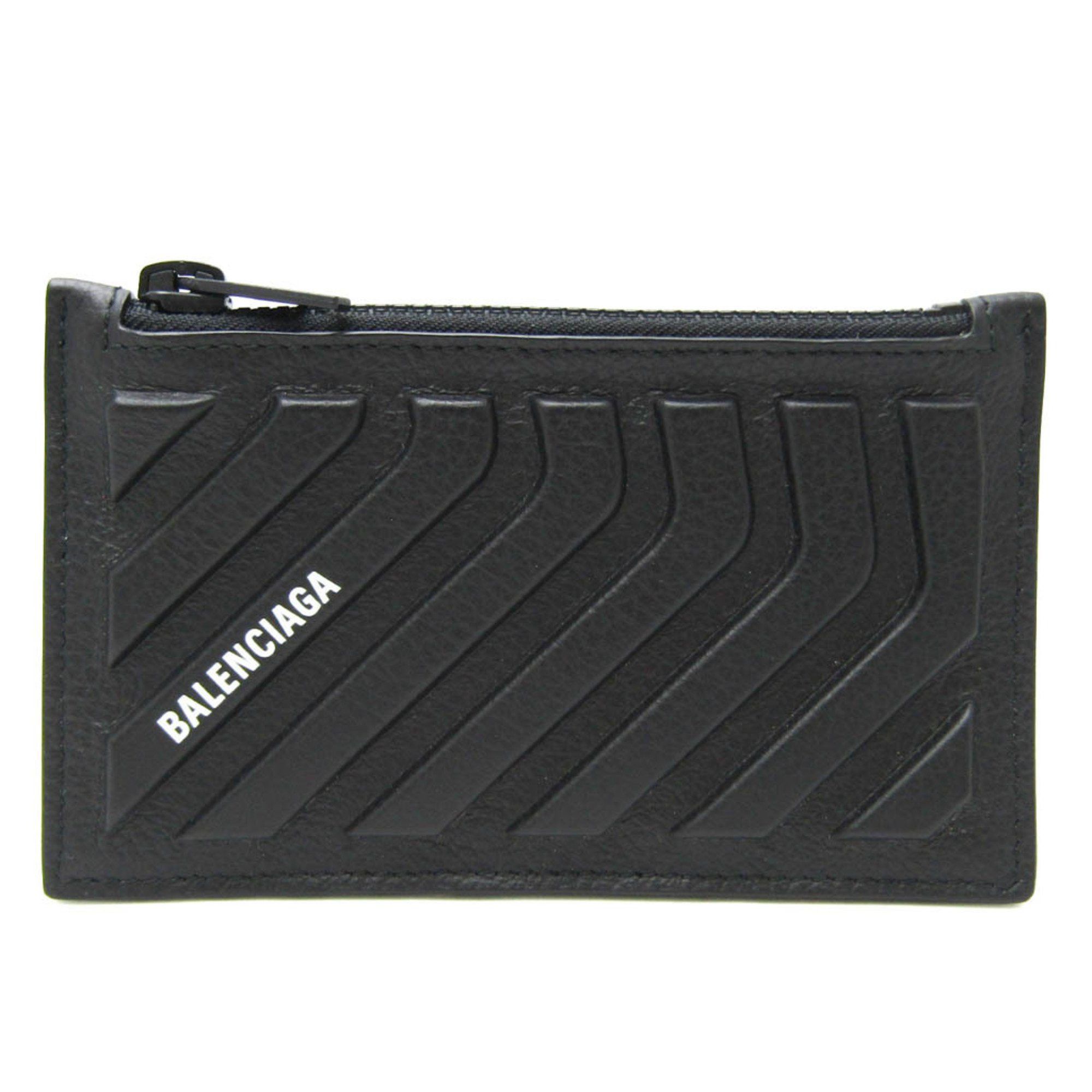 image of Balenciaga Mens Car Long Coin And Card Holder In Grained Calfskin 663714 Leather Card Case Black, W