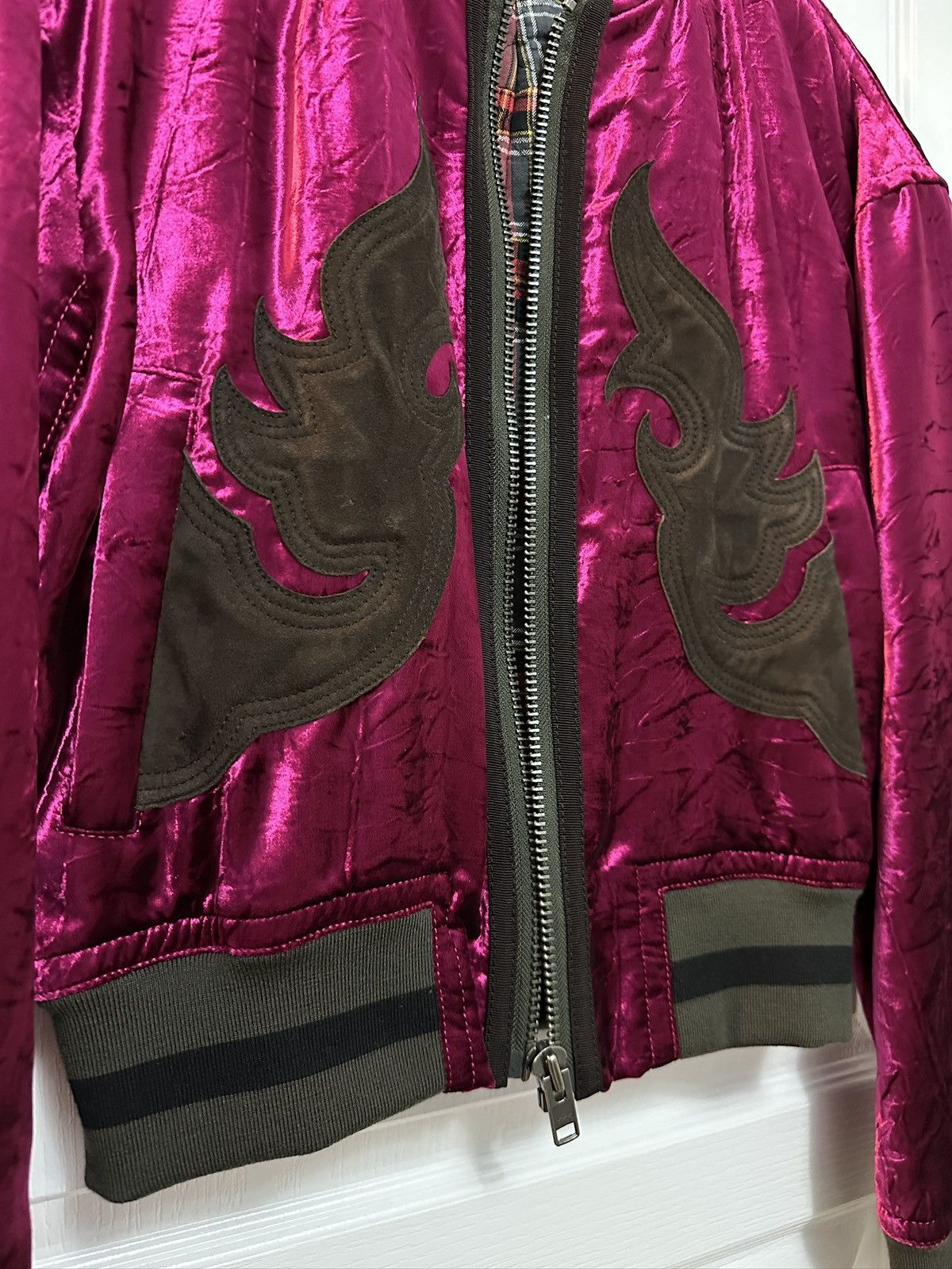 Haider Ackermann Crushed Velvet Cropped Bomber Jacket w/ Suede Appliqués Size US XS / EU 42 / 0 - 3 Thumbnail