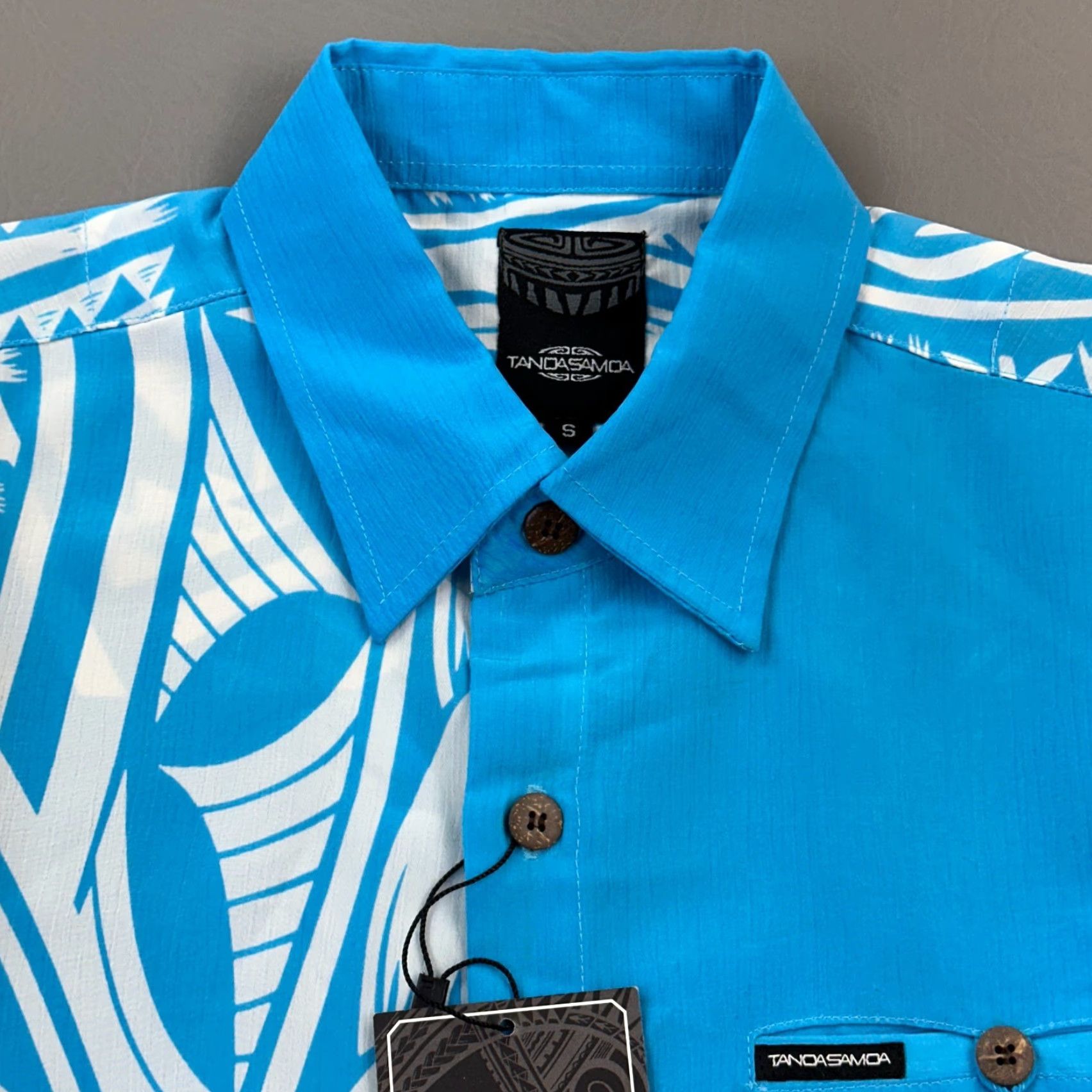 Vintage Tanoa Samoa Shirt Mens Small Blue Polynesian Aloha Button Up Tribal Design NWT Size US S / EU 44-46 / 1 - 5 Thumbnail