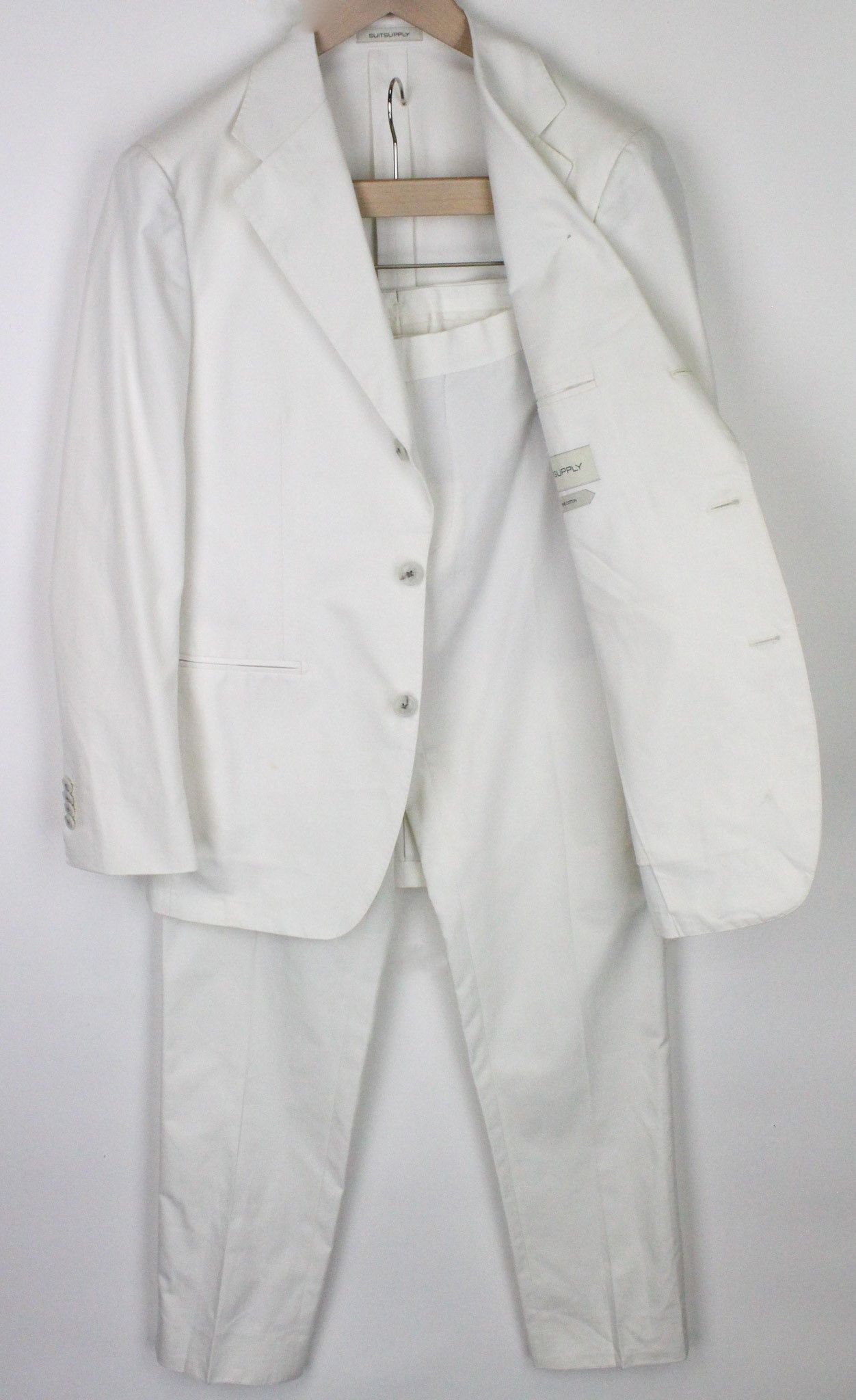 image of Suitsupply Havana Uk38R White Egyptian Cotton Suit 71689, Men's