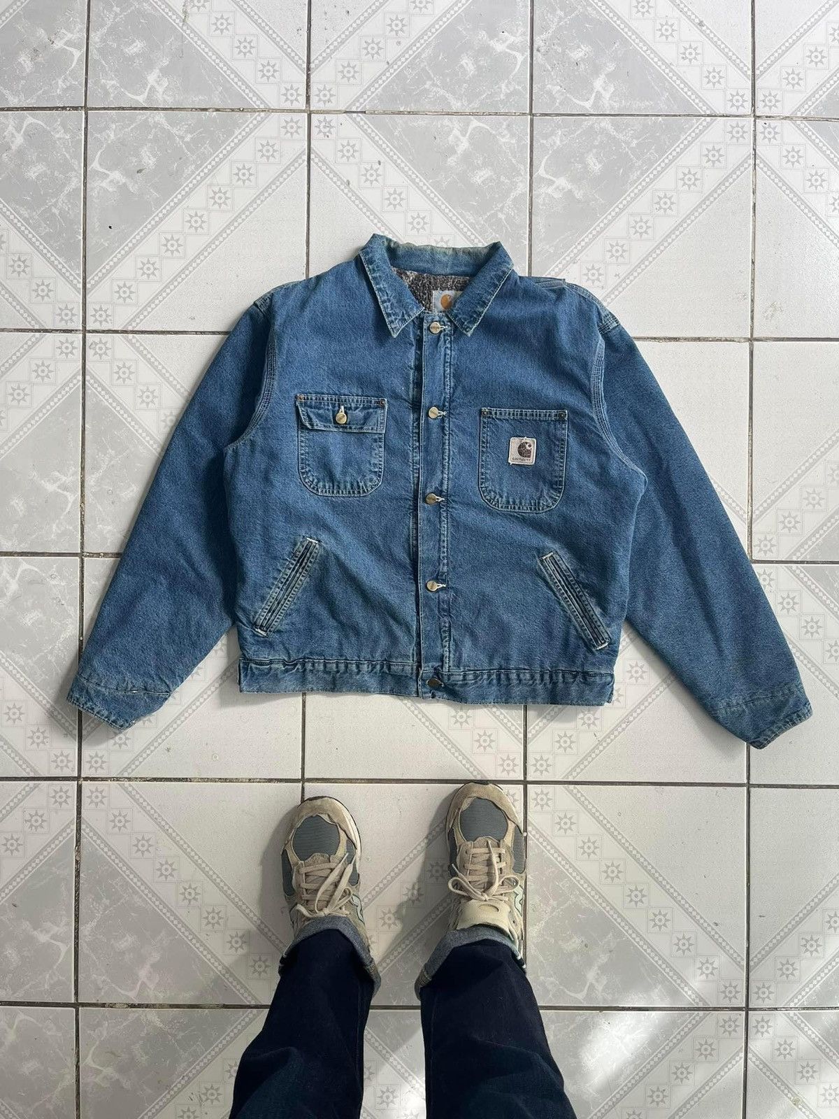 image of Vintage Sherpa Detroit Jacket Carhartt (Jp1088 in Blue, Men's (Size Medium)