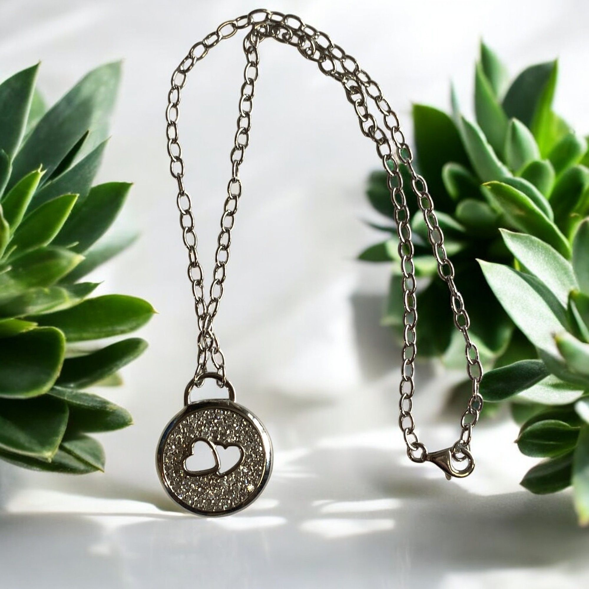 Designer Hearts and Cubic Zirconia Pendant on 16" Choker Chain Size ONE SIZE - 2 Thumbnail