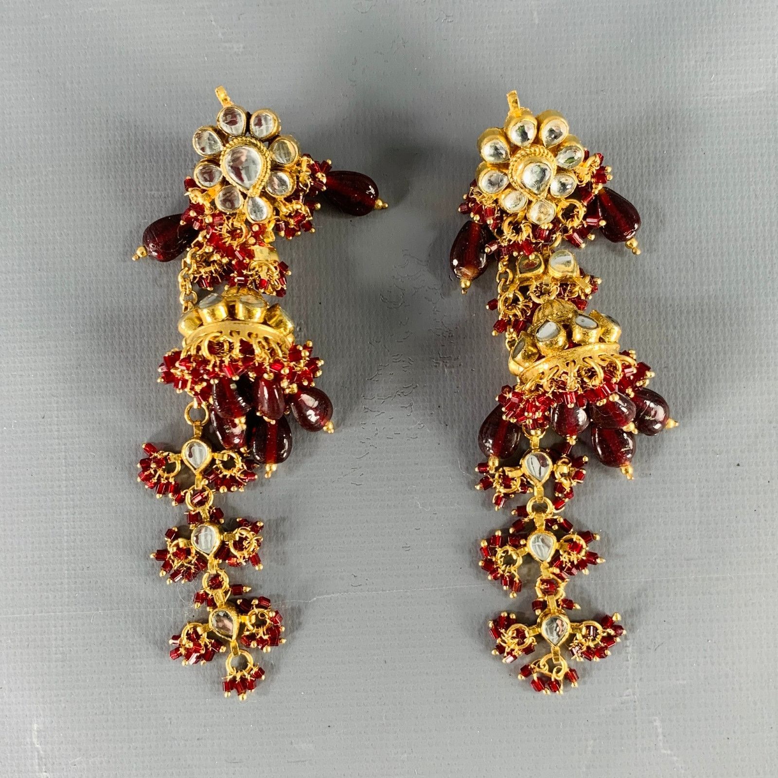 VINTAGE Gold Burgundy Metal Earrings