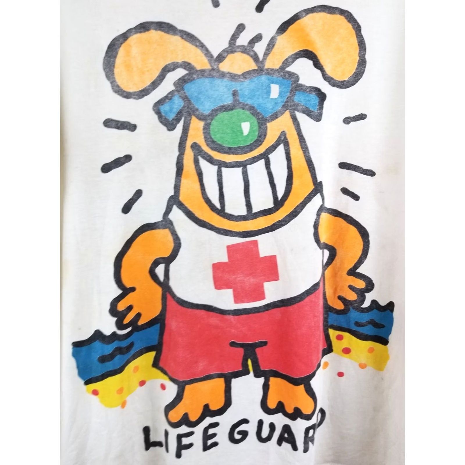 Hanes VINTAGE 90s LIFE GUARD T-SHIRT XLARGE White 2 SIDE PRINT SINGLE STITCH Mens Size US XL / EU 56 / 4 - 2 Thumbnail