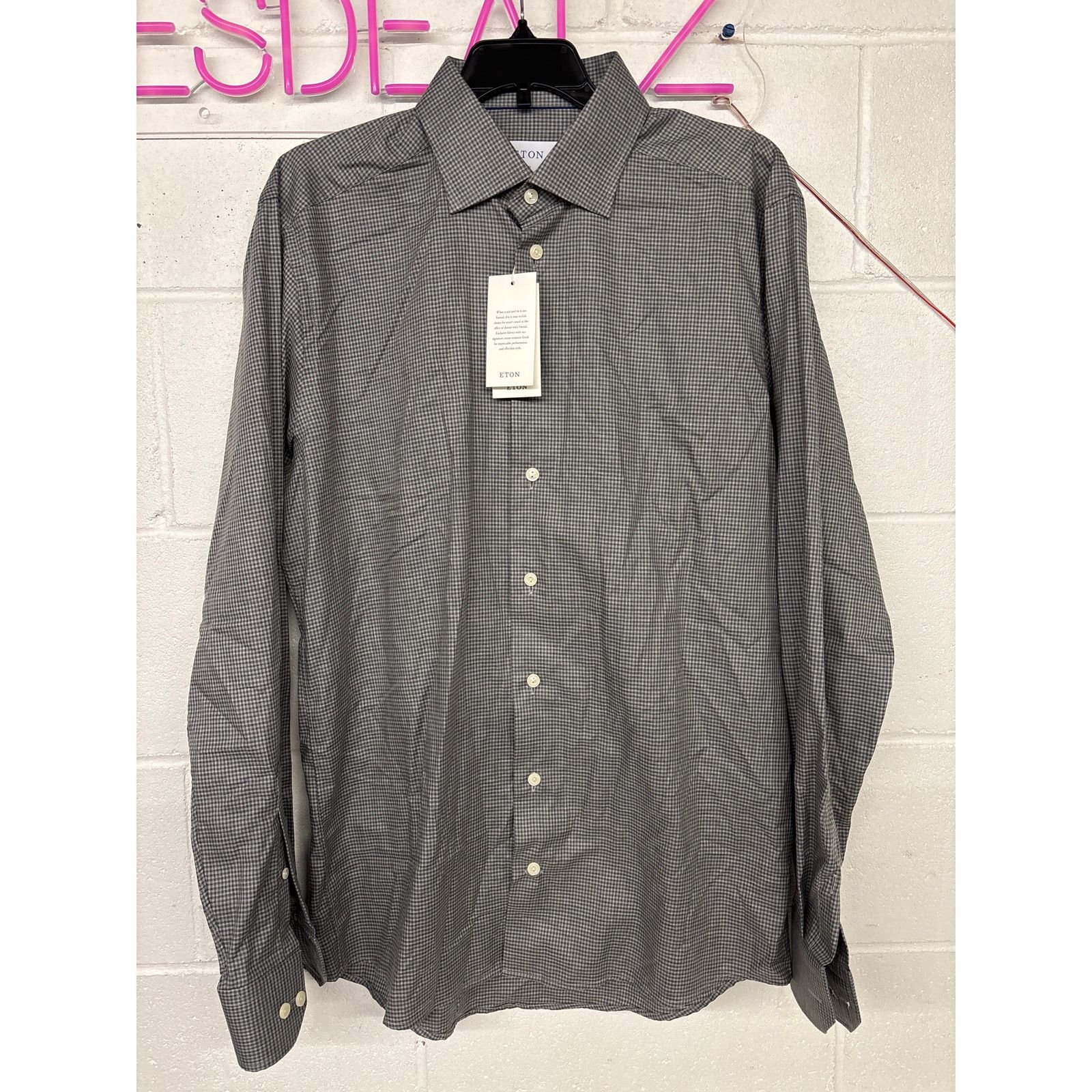 Eton New nwt SZ Large Eton Gray Plaid Slim Fit Dress Shirt Check Size US L / EU 52-54 / 3 - 2 Thumbnail