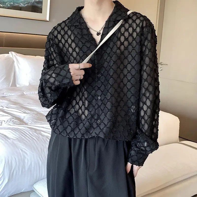 Other Black Mesh Casual Collared Loose Black Shirt Size US M / EU 48-50 / 2 - 4 Thumbnail