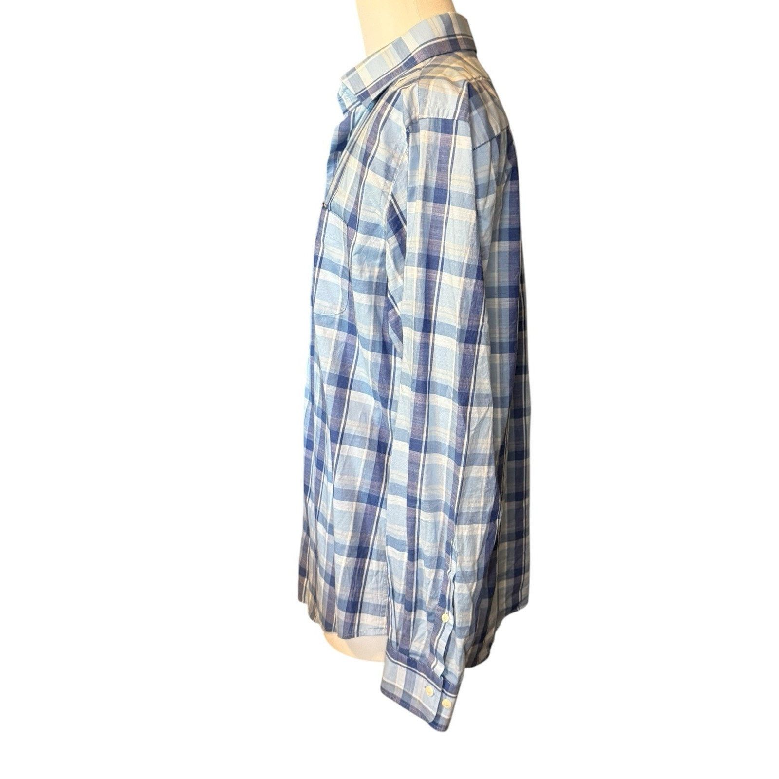 Peter Millar Peter Millar Shirt Blue Plaid Cotton/Spandex Spread Collar Size US L / EU 52-54 / 3 - 6 Thumbnail