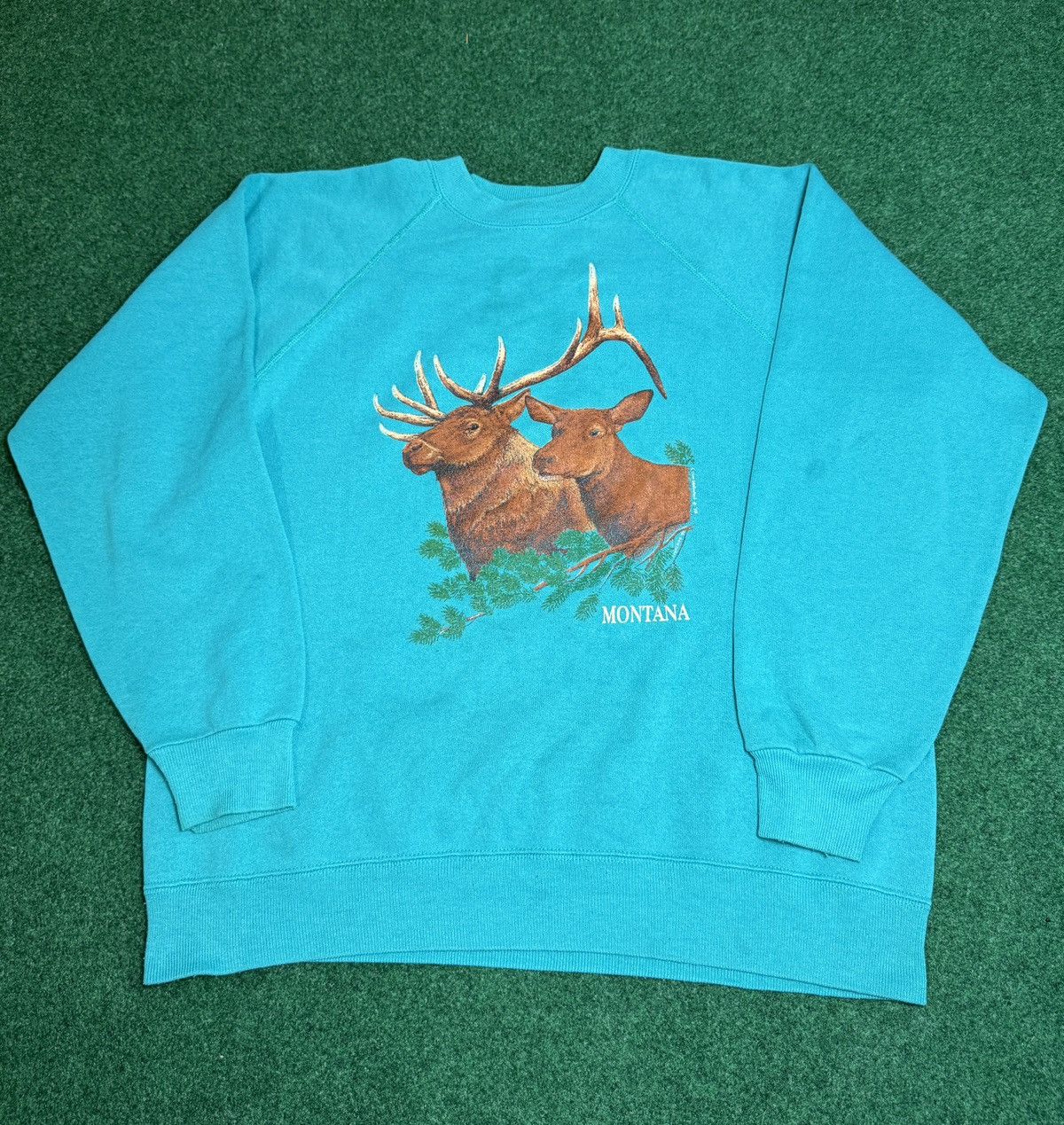 Hanes × Vintage Vintage 90s Elk Animal Print Montana Joe Rogan Sweatshirt Size US L / EU 52-54 / 3 - 1 Thumbnail