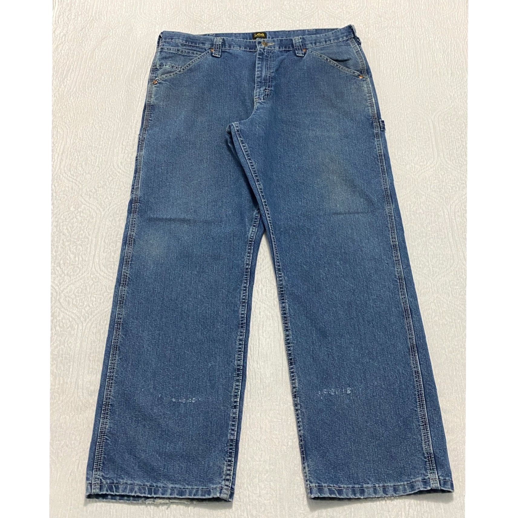 Lee Lee Carpenter Jeans Men 38x30 Denim Distressed Carpenter Workwear Blue Relaxed Straight Wide Leg Jeans Roundup Size US 38 / EU 54 - 2 Thumbnail