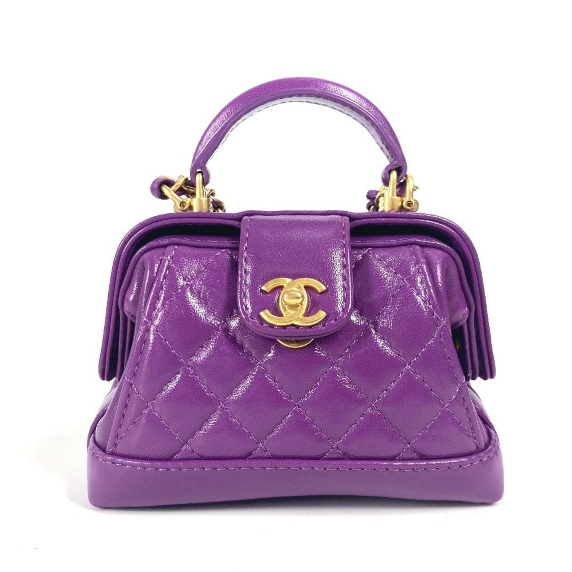 Chanel Ap4109 24A Quilted Matelasse Cc Coco Mark Chain Clutch Mini Shoulder Bag Leather Women's Purple
