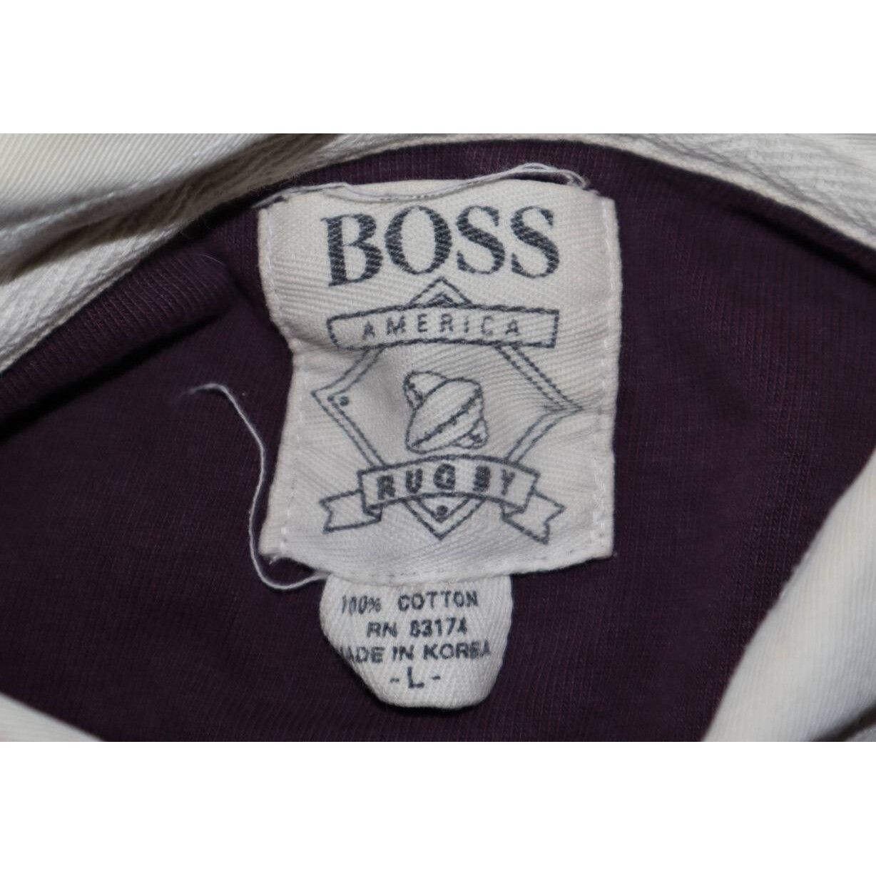 Hugo Boss Vintage 90s Hugo Boss America Rugby T-Shirt Burgundy/White Size US L / EU 52-54 / 3 - 2 Thumbnail