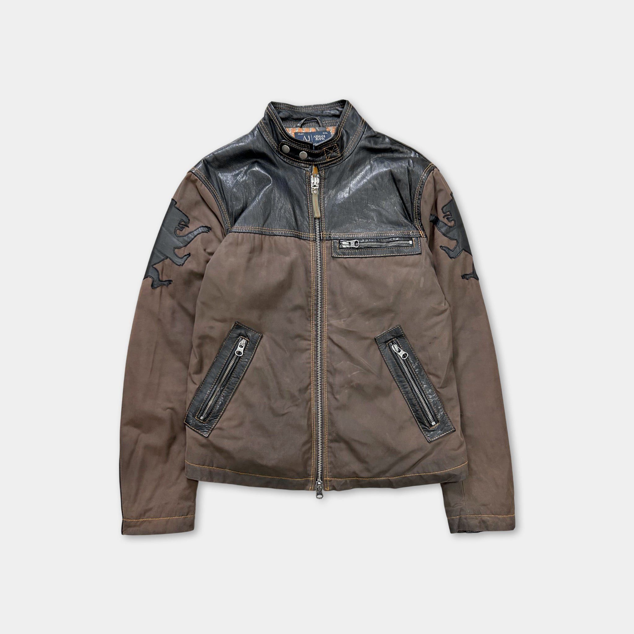 Armani Armani Jeans Brown Leather Nylon Jacket Size L / US 10 / IT 46 - 1 Thumbnail