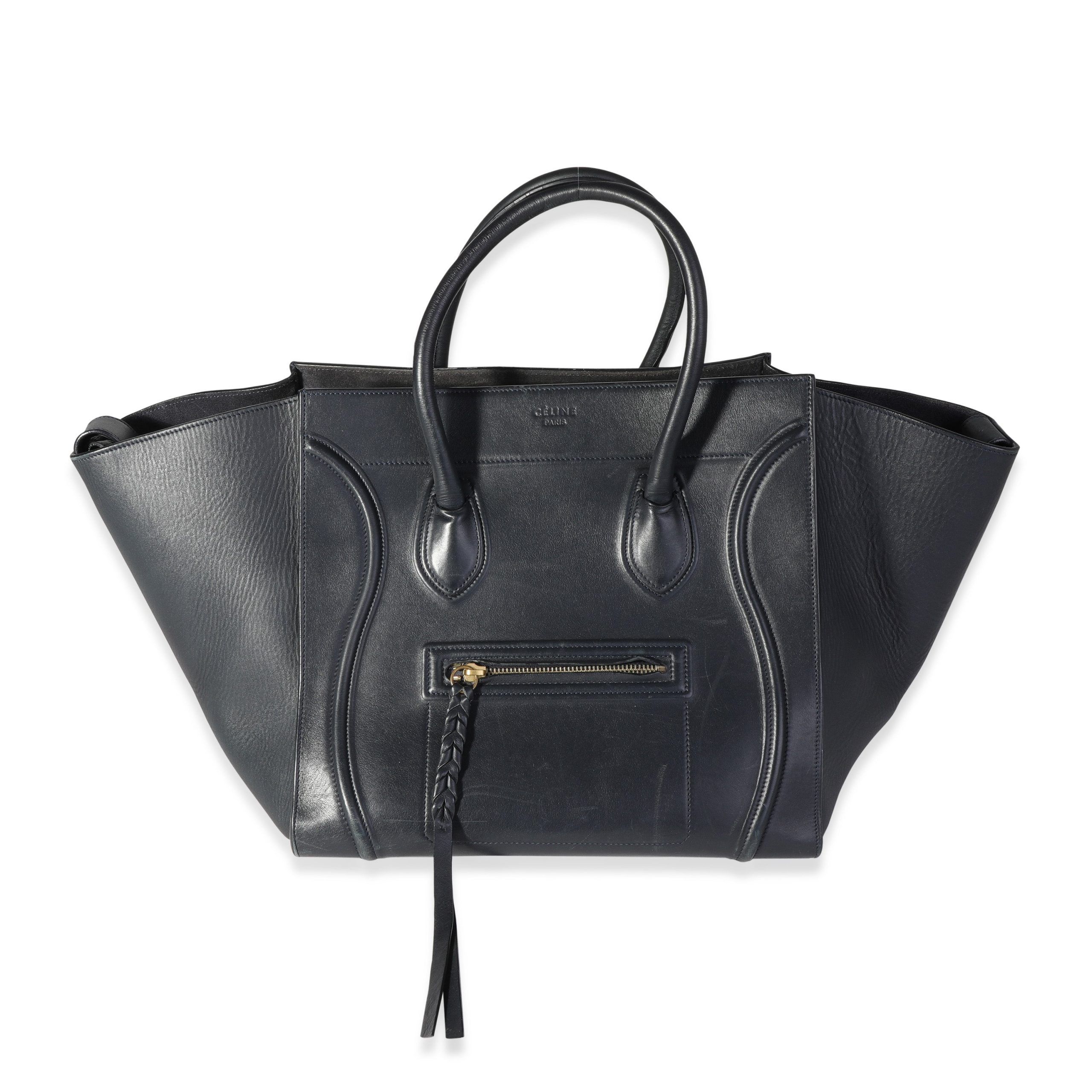 image of Celine Navy Supple Calfskin Medium Phantom Luggage Tote, Women's