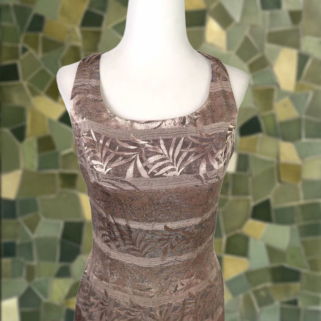 Vintage VINTAGE 90s party maxi dress tan and black metallic leaf print 3 Size XS / US 0-2 / IT 36-38 - 1 Thumbnail