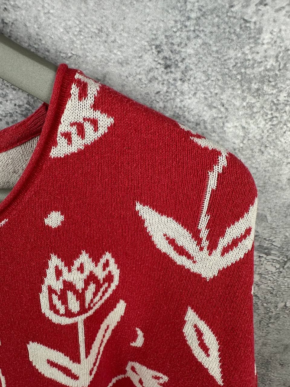 Gudrun Sjoden Gudrun Sjoden Red Floral Jacquard Knit Sweater Pullover Size XL / US 12-14 / IT 48-50 - 10 Thumbnail