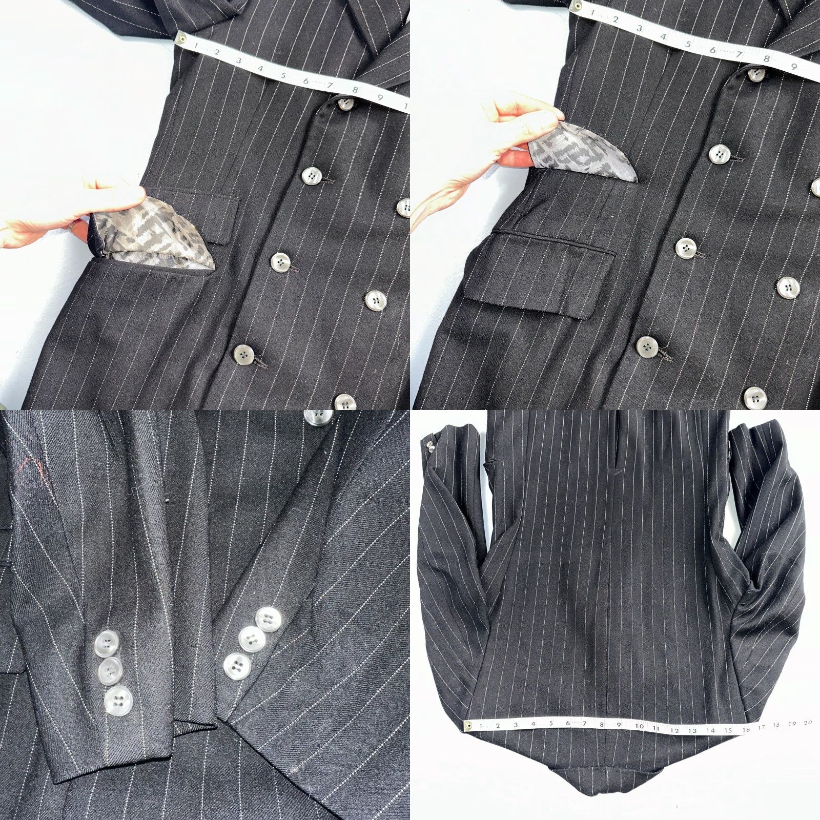 Vintage VTG Mens Rockabilly Suit 36 Double Breast 8 Button Jacket Wool Black 1950s Size 36R - 9 Thumbnail