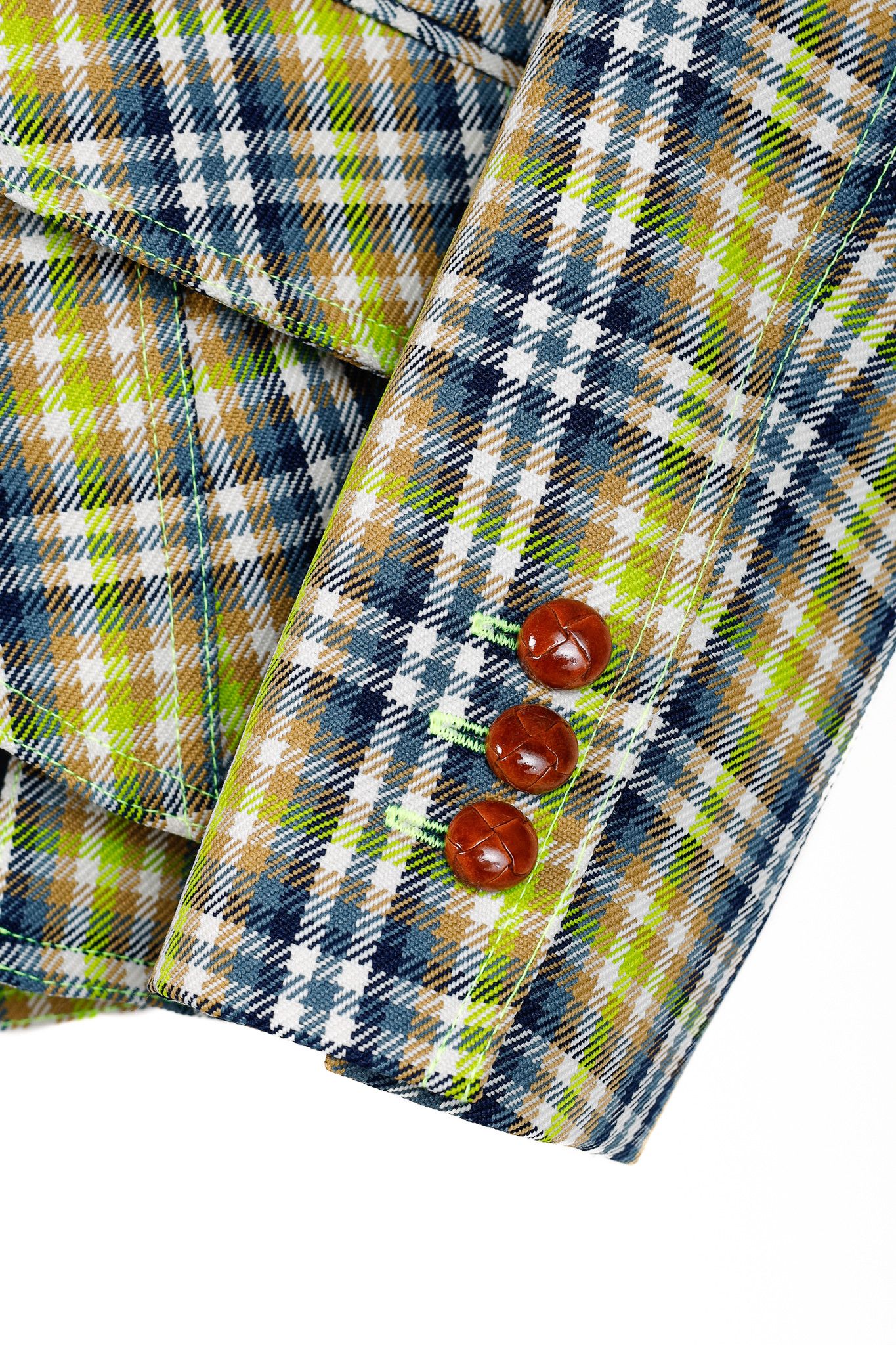 SMYTHE Smythe SS/23 Lime Plaid Pouf Sleeve One Button Blazer Size S / US 4 / IT 40 - 7 Thumbnail