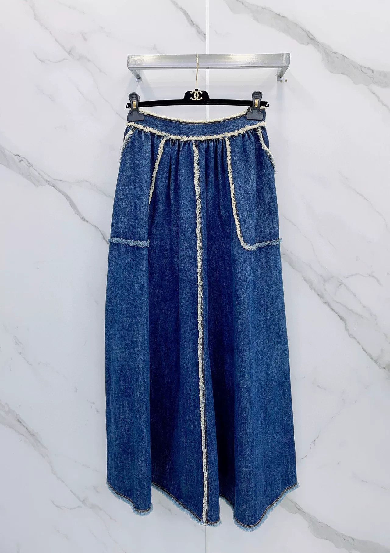 Dior Dior Blue Denim Fringed Long Skirt Size 38" / US 16 / IT 52 - 1 Thumbnail