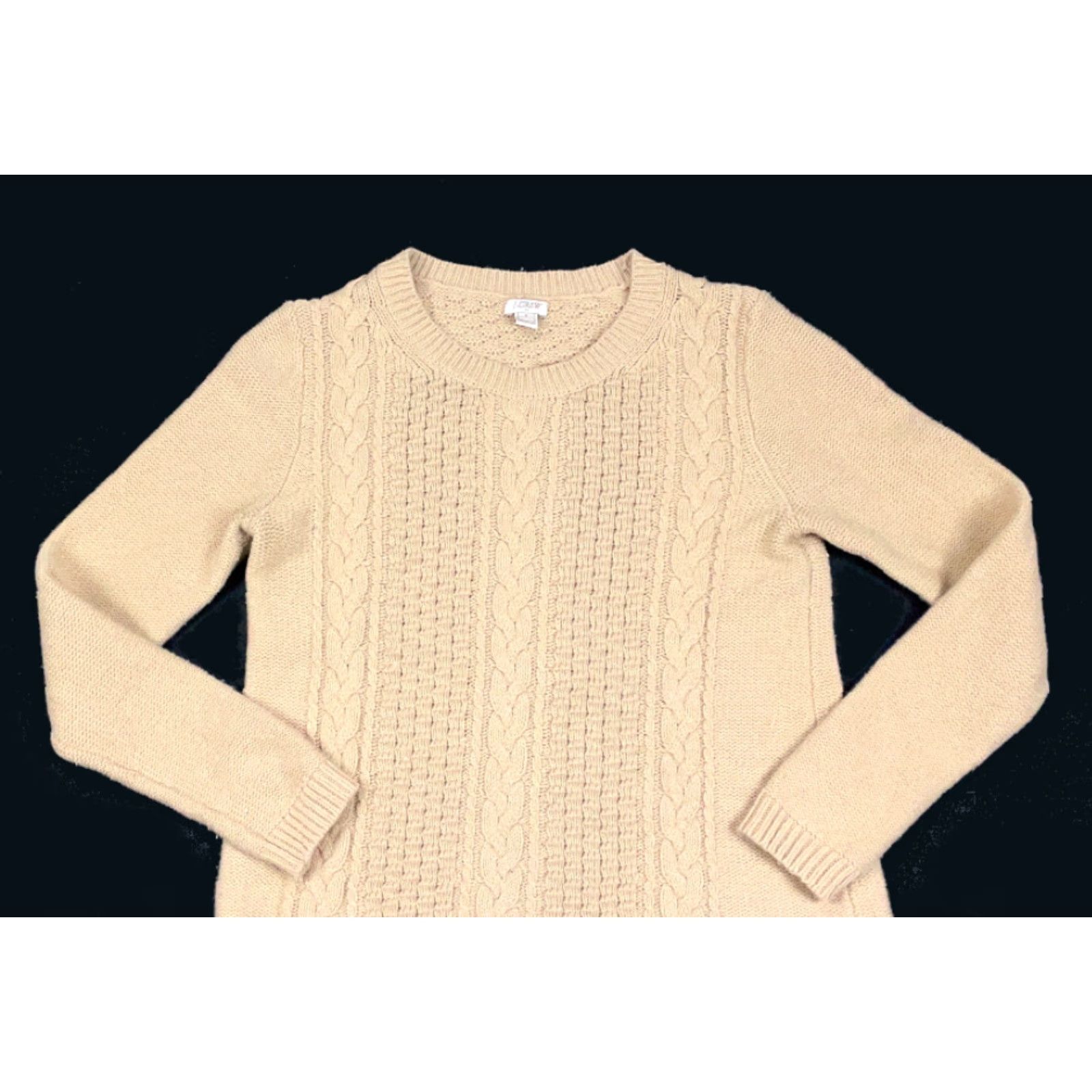 J.Crew J.Crew Beige Cable-Knit Pullover Sweater F8455 Women's Medium Beig e Knit Crew Neck Casual Preppy Classic Ivy League" Size M / US 6-8 / IT 42-44 - 3 Thumbnail