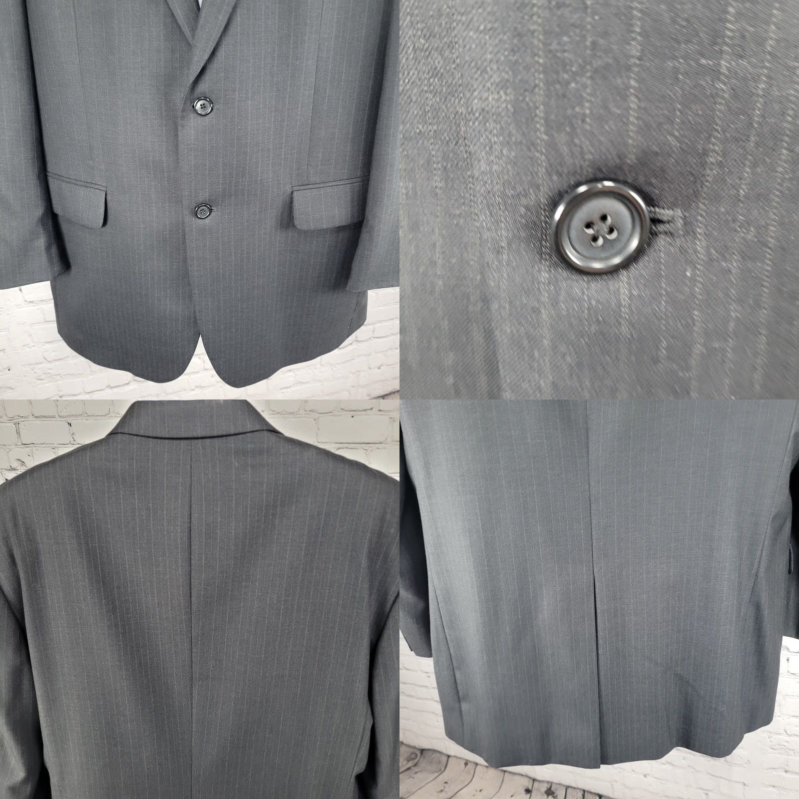 Jos. A. Bank Jos A Bank Black 100% Wool Pinstriped 2 Button Notch Blazer Sport Coat 44L Size 44R - 8 Thumbnail